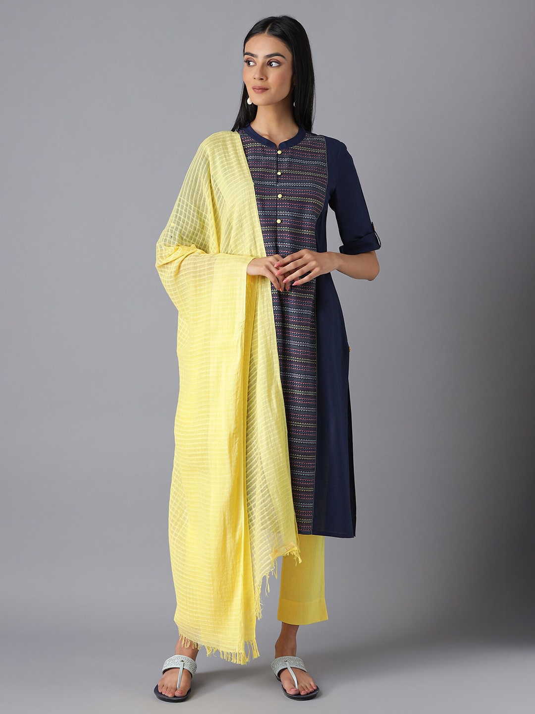 

AURELIA Yellow Checked Pure Cotton Dupatta