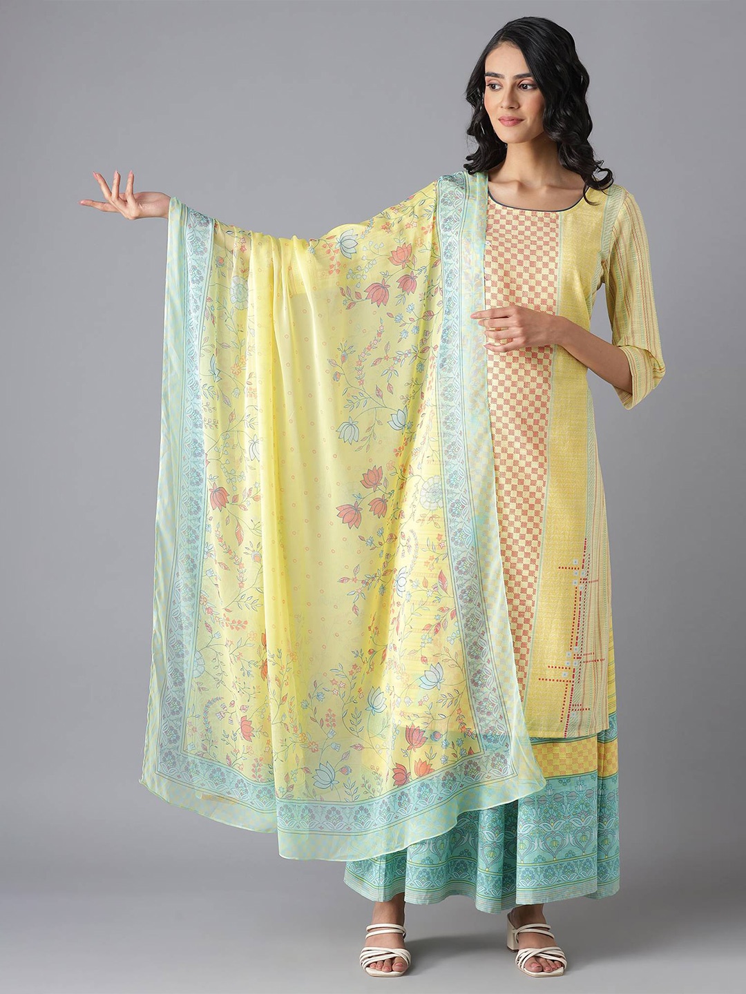 

AURELIA Yellow & Blue Ethnic Motifs Printed Dupatta