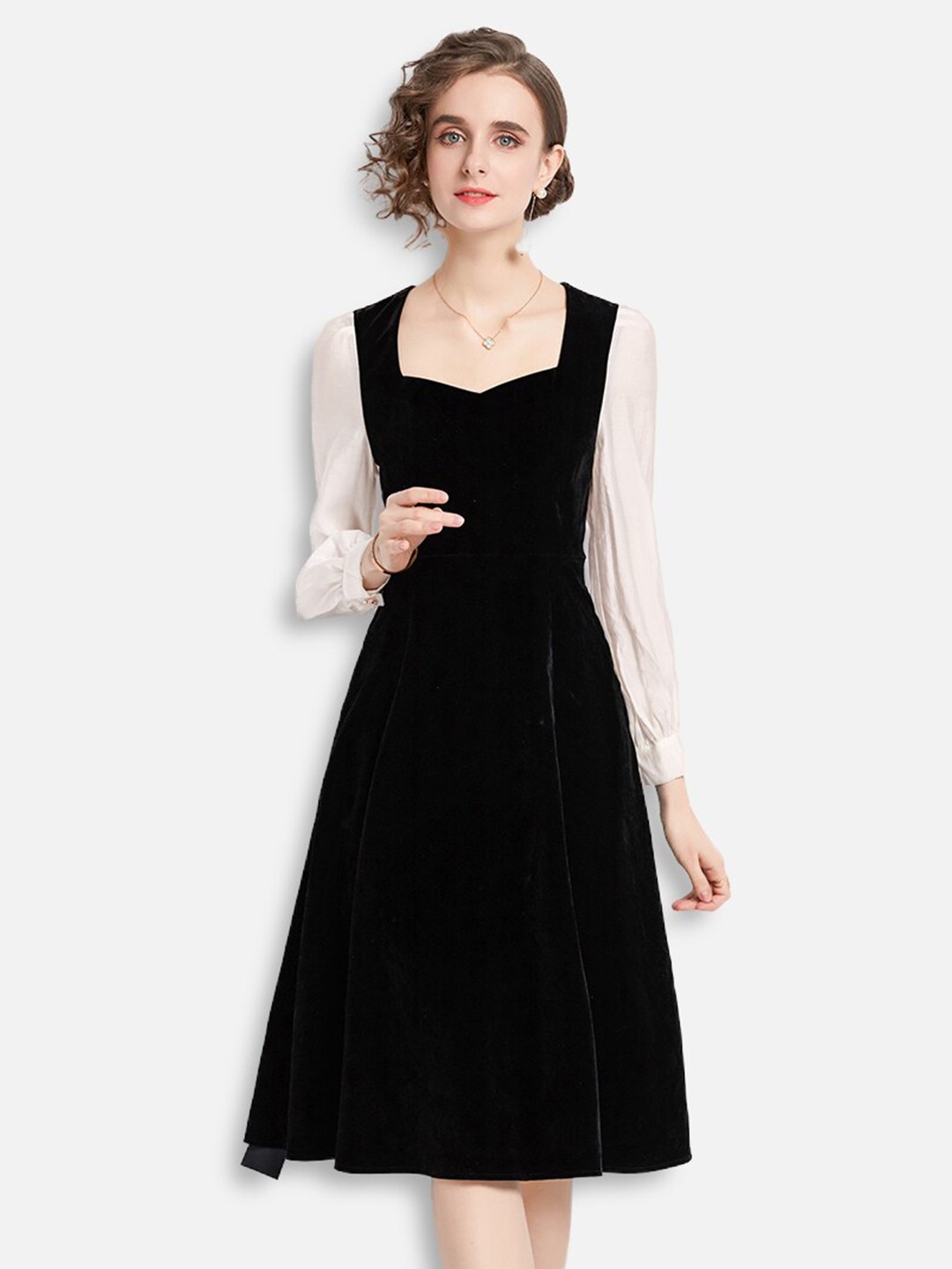 

JC Collection Black & Beige Colourblocked A-Line Dress