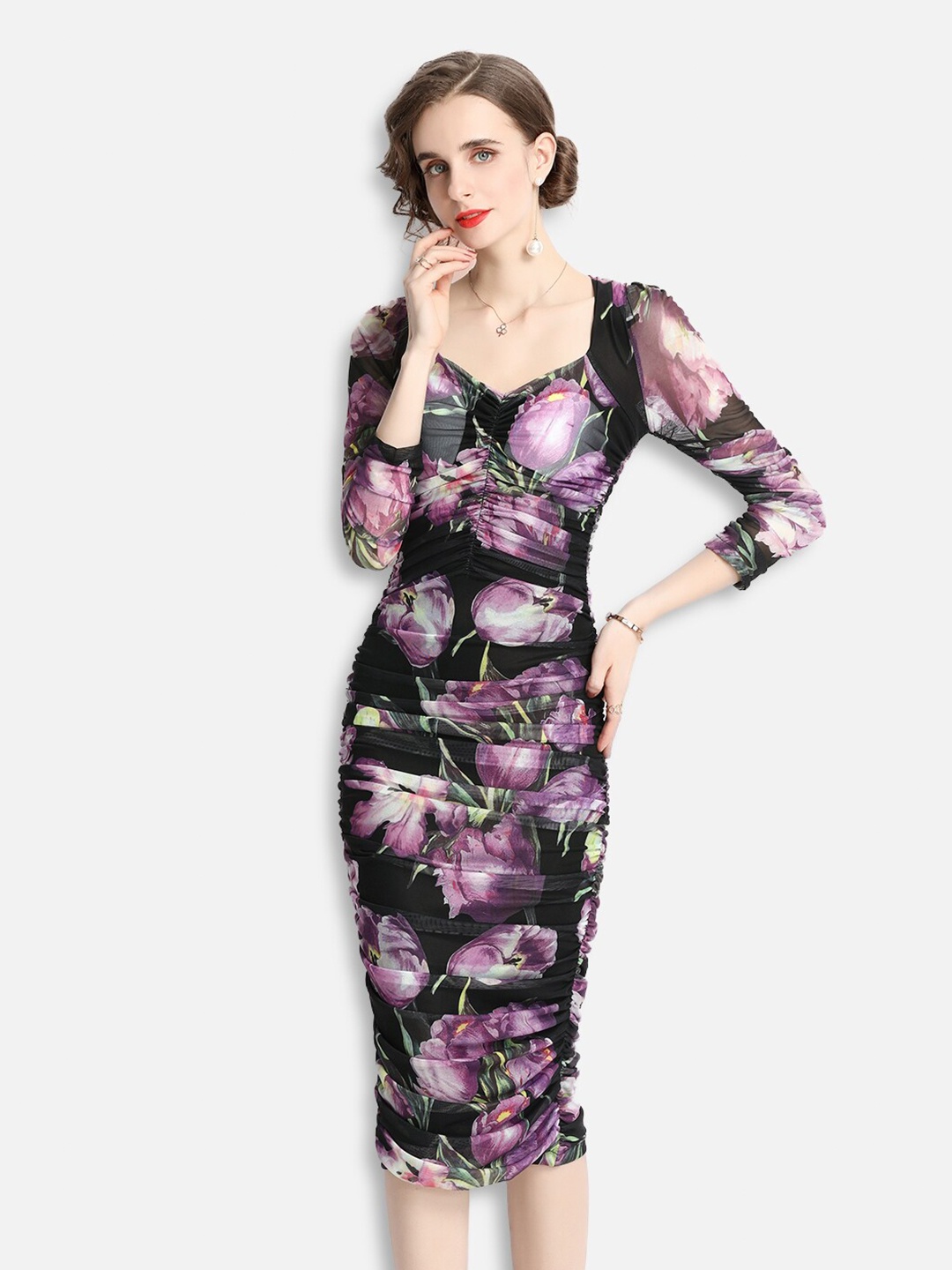 

JC Collection Multicoloured & raisin black Floral Bodycon Midi Dress, Multi