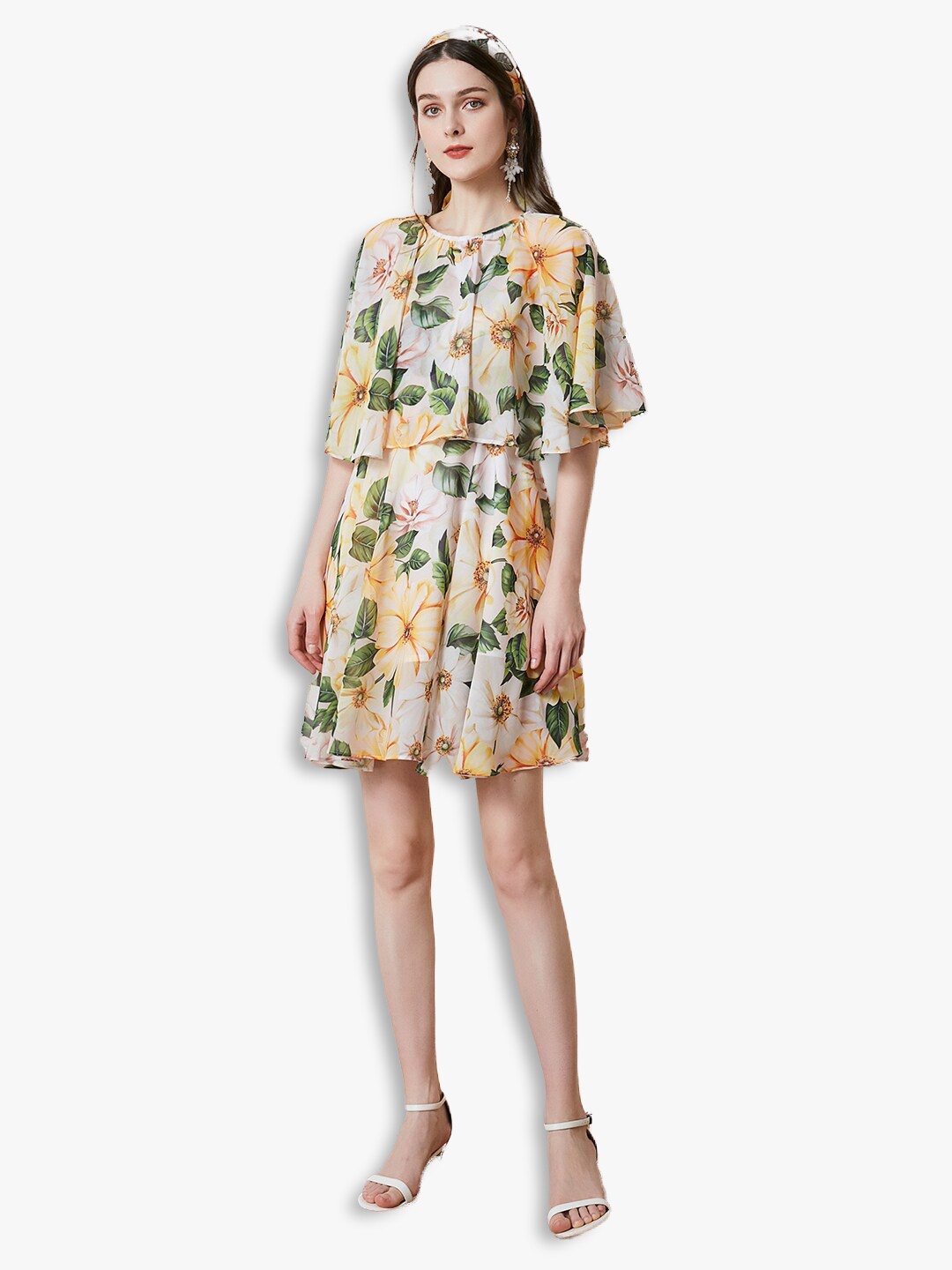 

JC Collection Yellow Floral Printed A-Line Dress