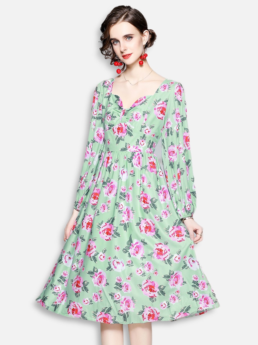 

JC Collection Green Floral A-Line Midi Dress
