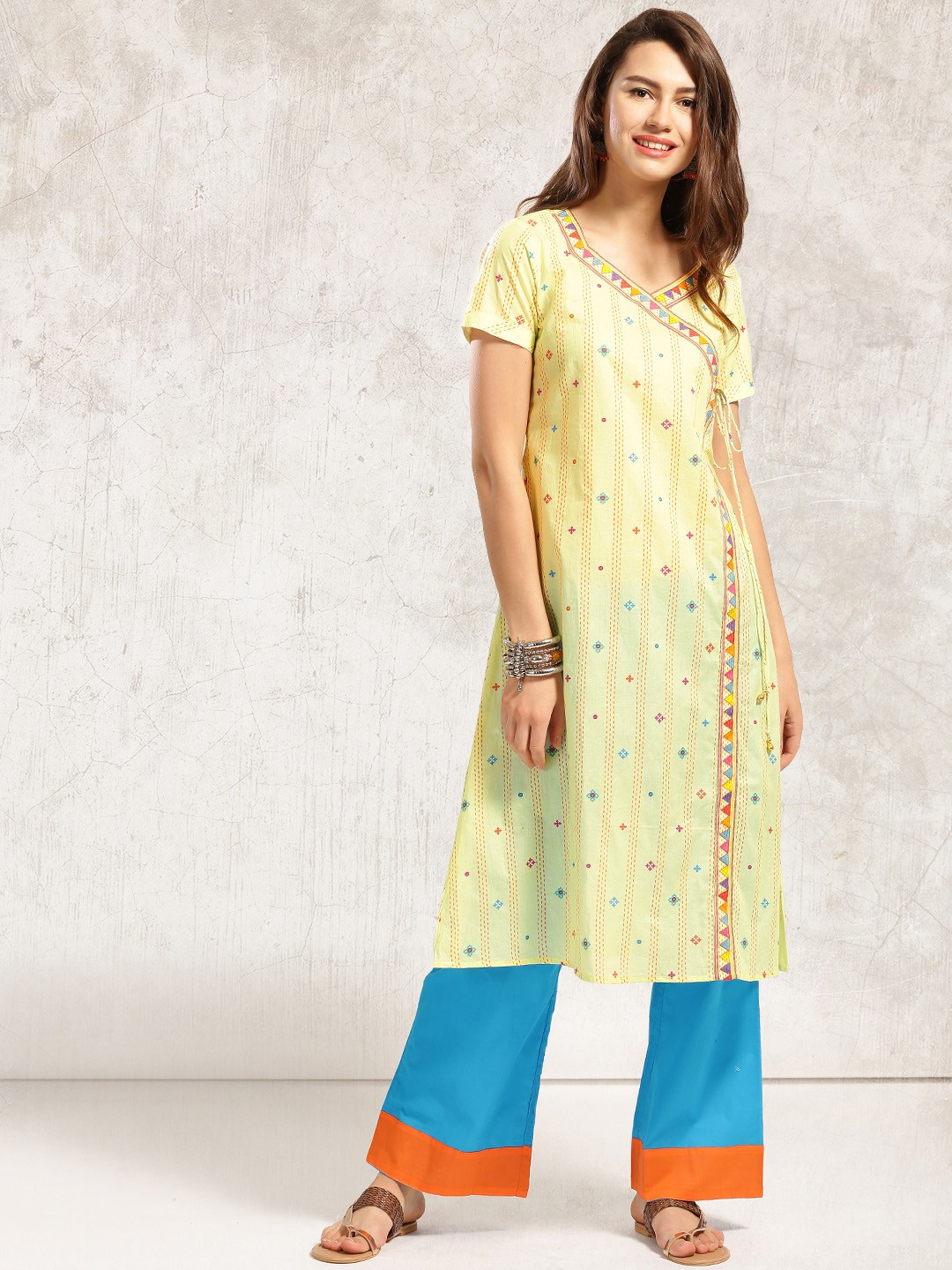 

Anouk Yellow Printed A-Line Kurta
