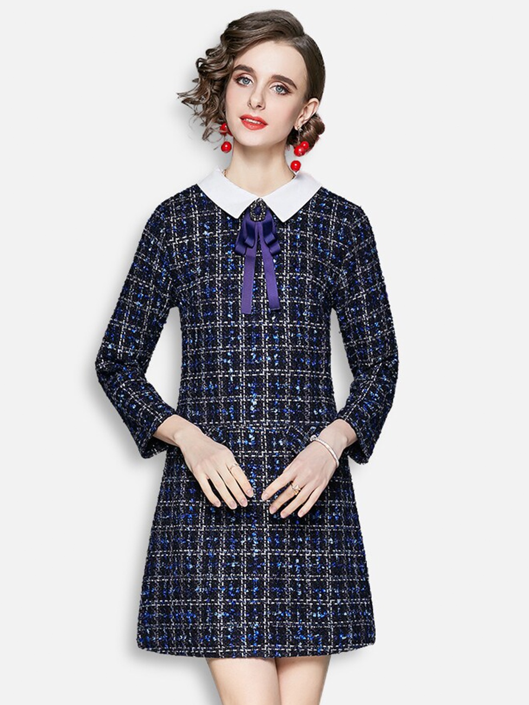 

JC Collection Women Blue Checked Sheath Mini Dress