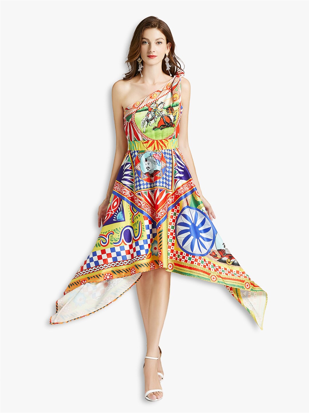 

JC Collection Women Multicoloured One Shoulder Dress, Multi