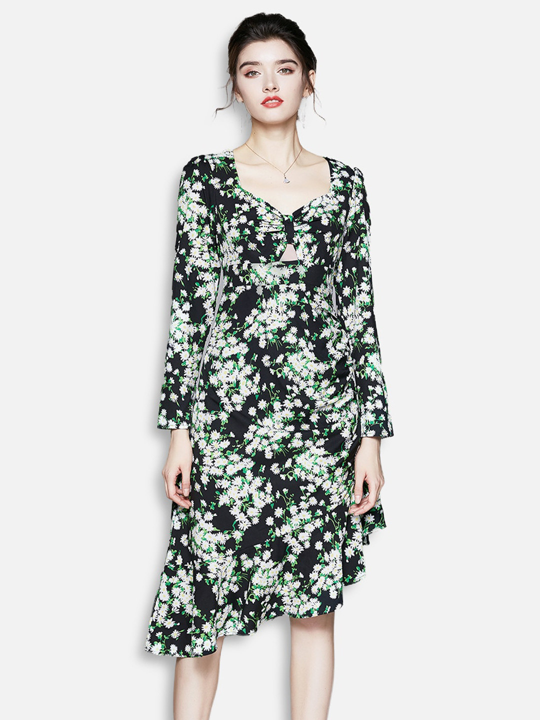 

JC Collection Black & White Floral A-Line Dress