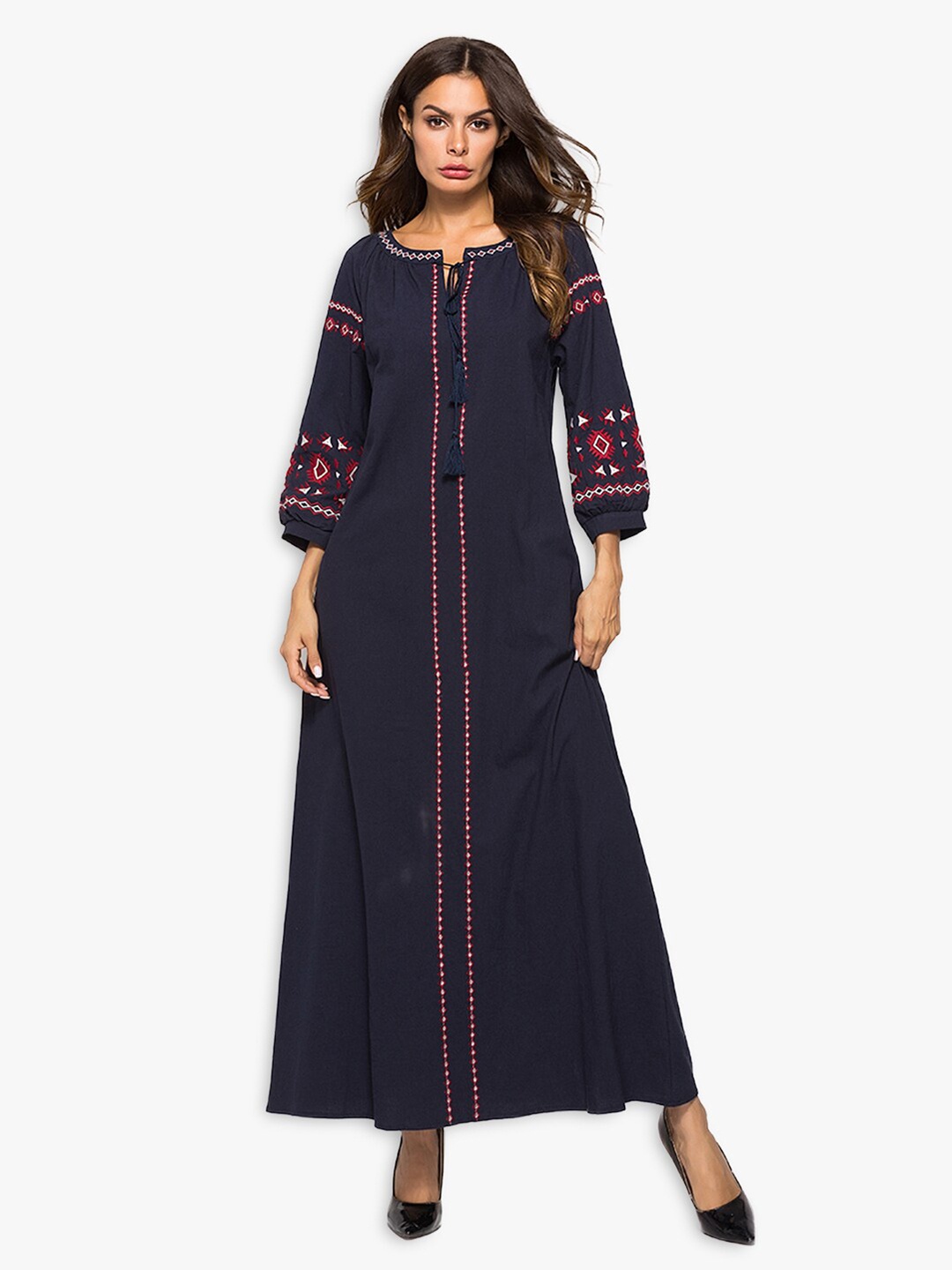 

JC Collection Navy Blue Ethnic Motifs Embroidered Maxi Dress