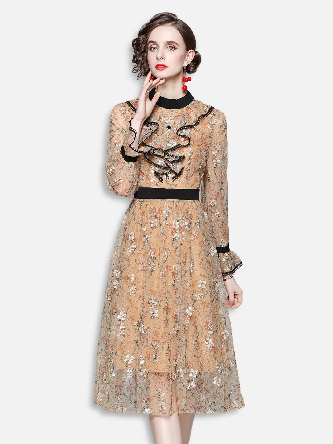 

JC Collection Yellow & Black Floral Layered Midi Dress