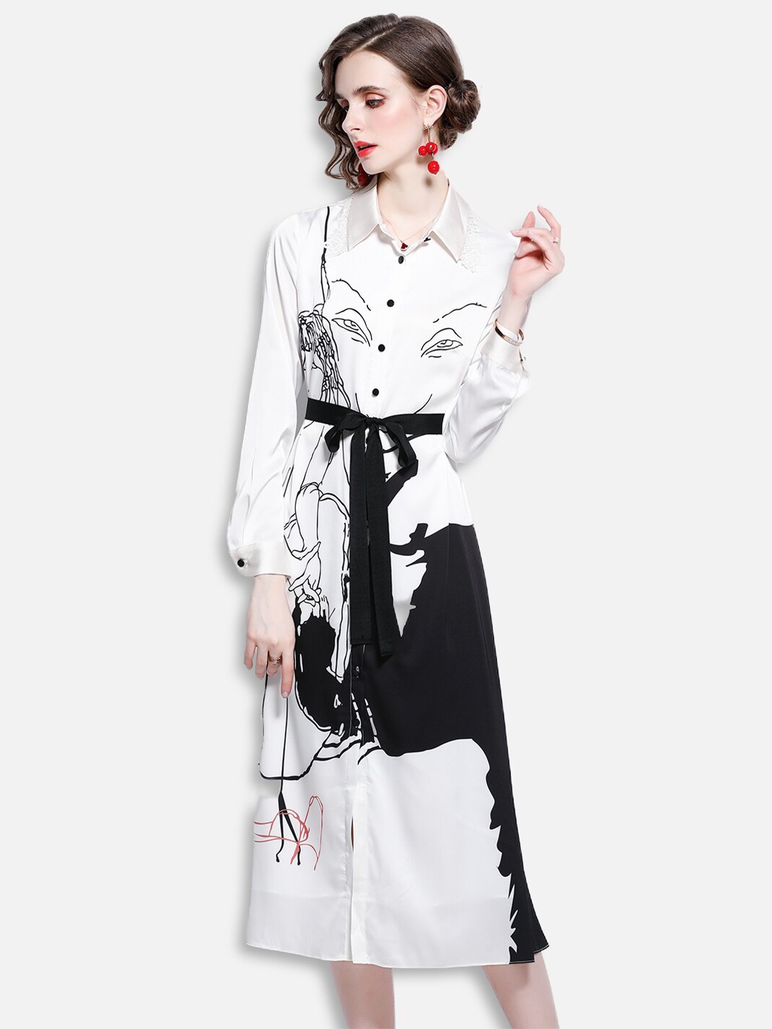 

JC Collection White & Black Shirt Midi Dress
