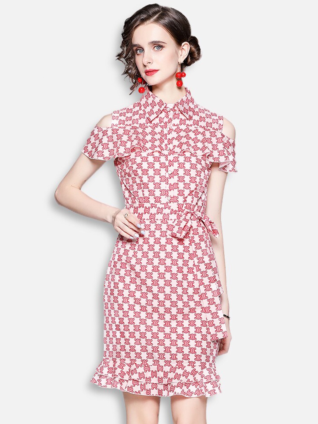 

JC Collection Pink & White Off-Shoulder Dress