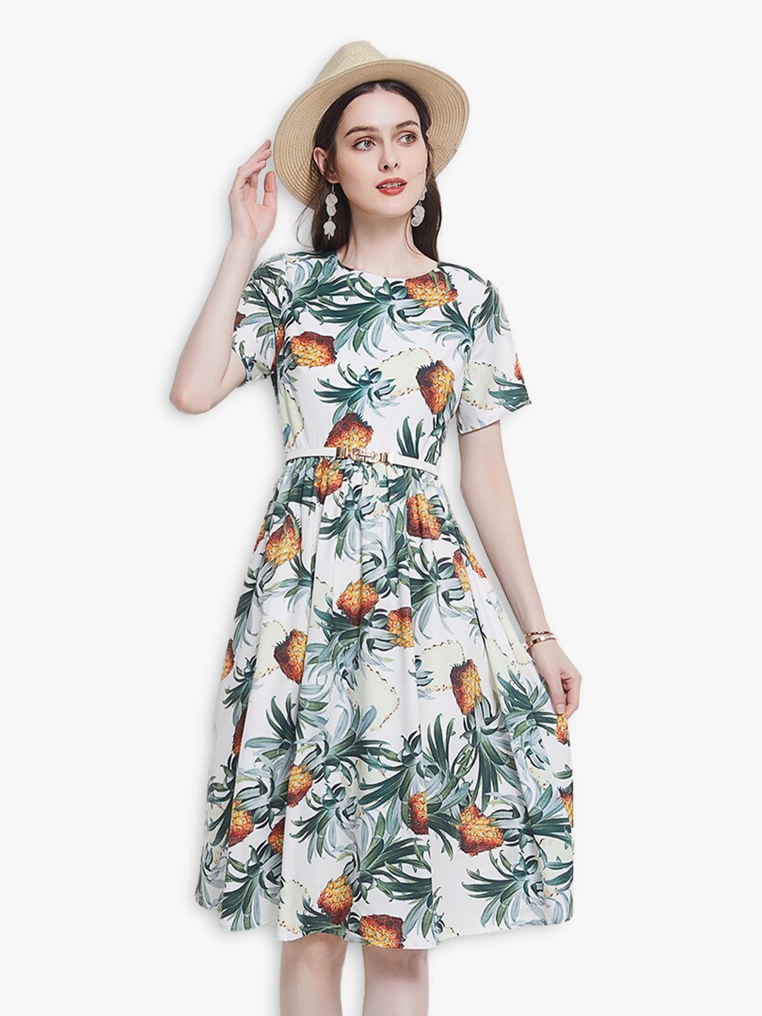 

JC Collection White & Green Floral Dress