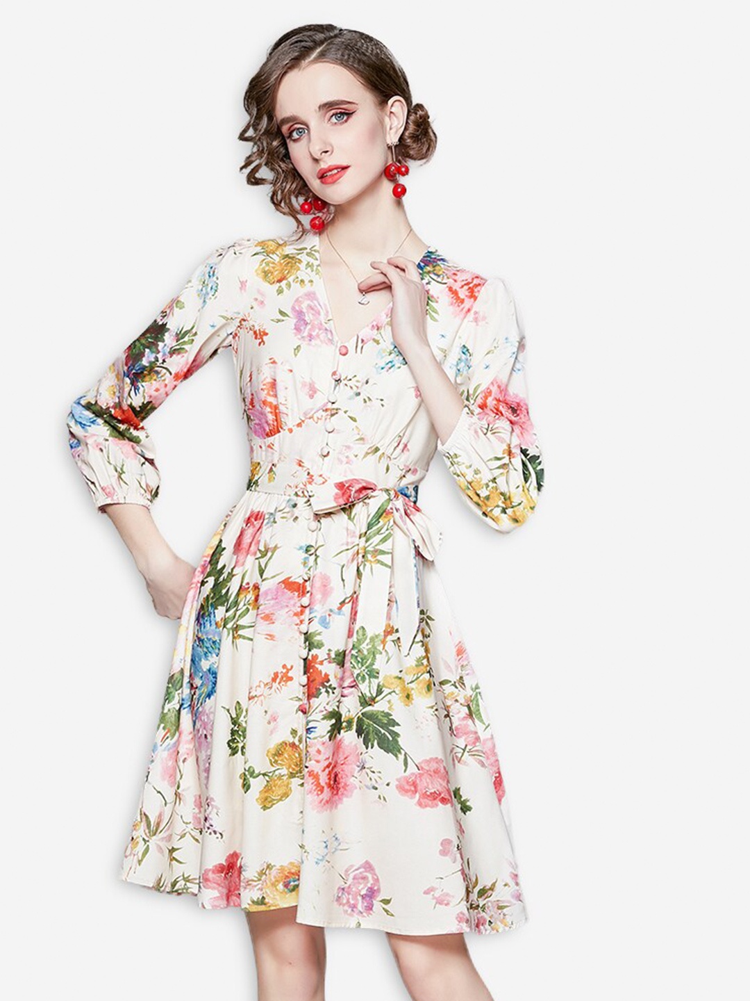 

JC Collection Peach-Coloured & Pink Floral Dress