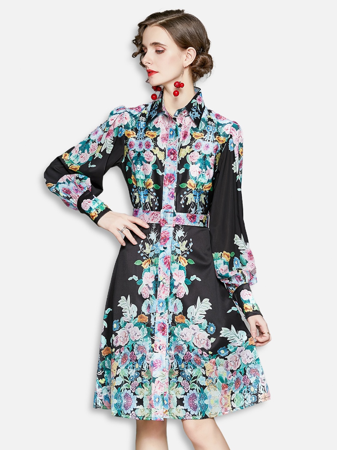 

JC Collection Black & Multicoloured Floral Shirt Dress