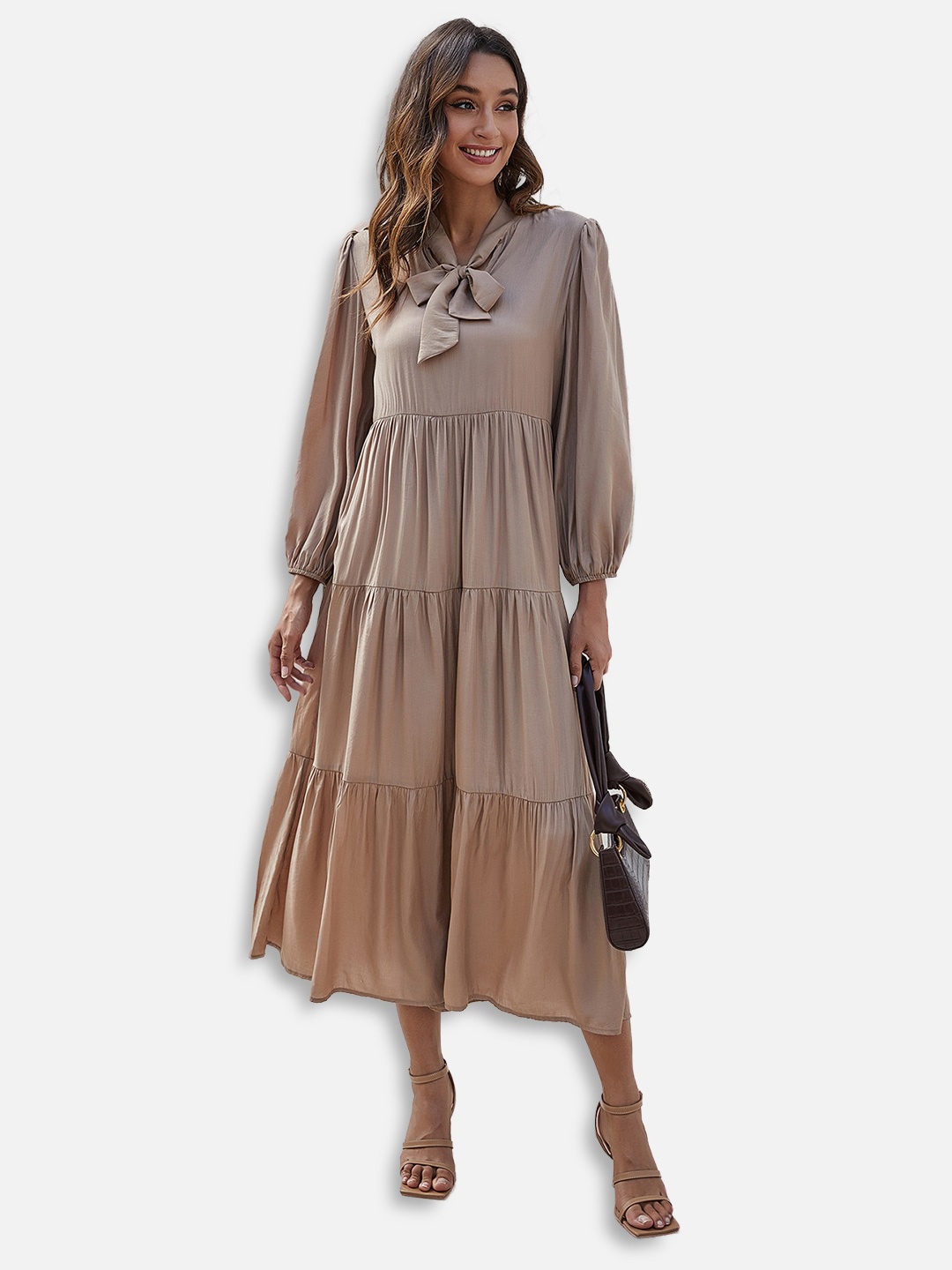 

JC Collection Taupe Midi Tiered Dress