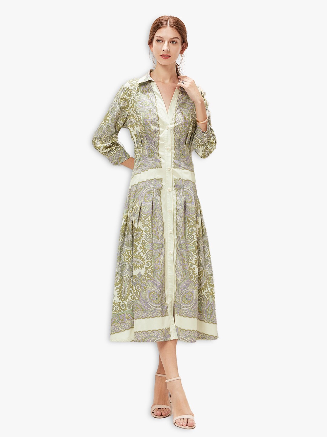 

JC Collection Green Ethnic Motifs A-Line Midi Dress