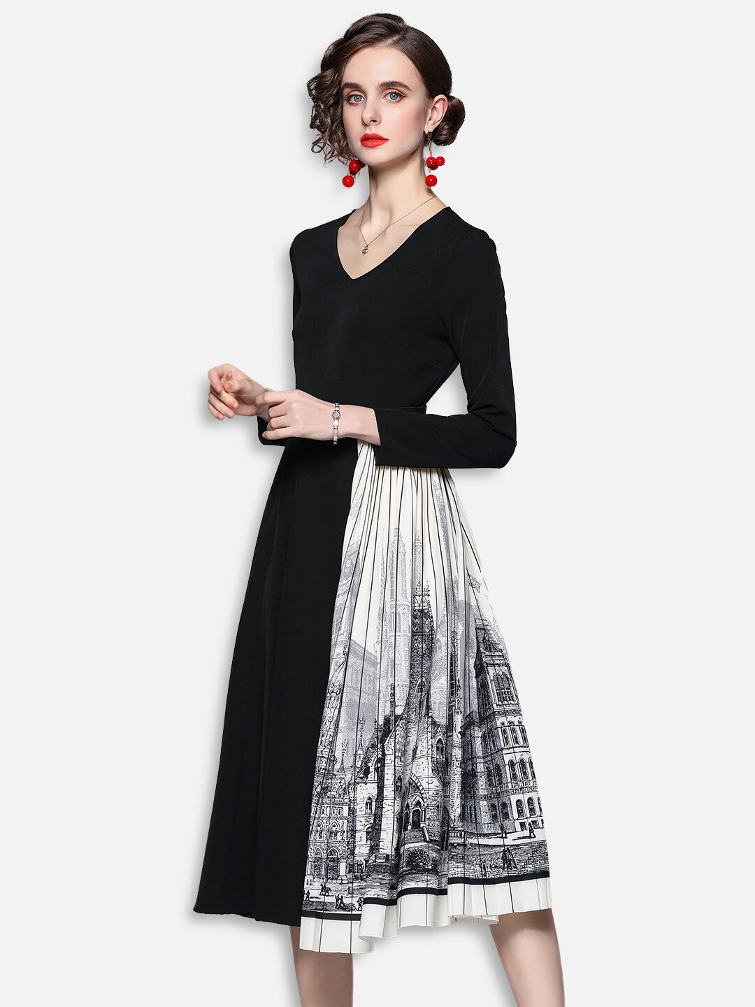 

JC Collection Black & White Ethnic Motifs Midi Dress