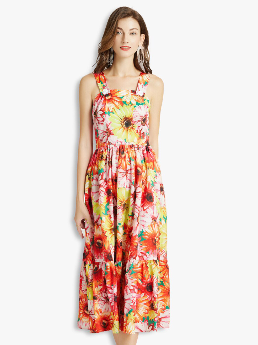 

JC Collection Orange Floral Midi Dress