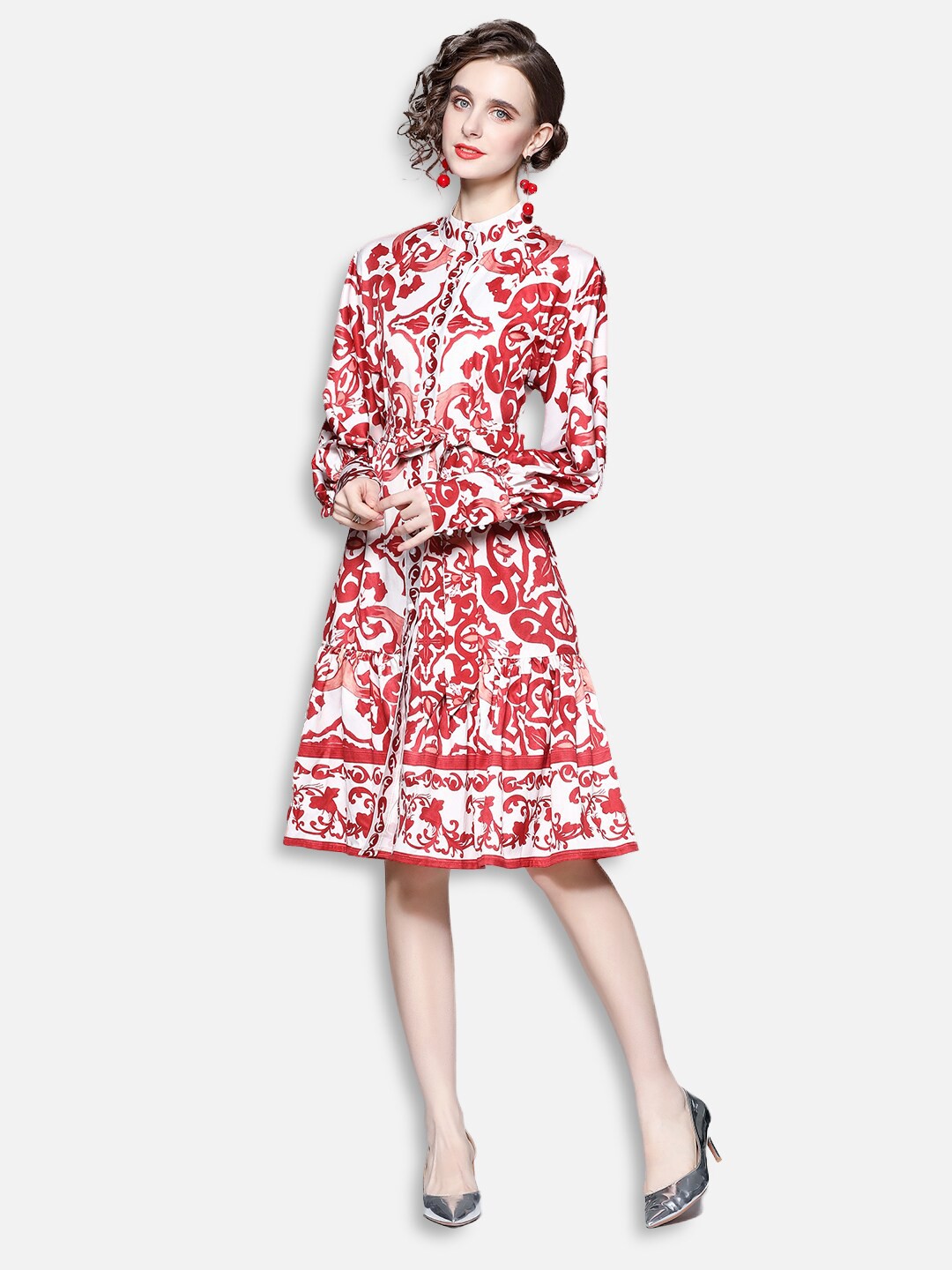 

JC Collection Red & White Floral Shirt Dress