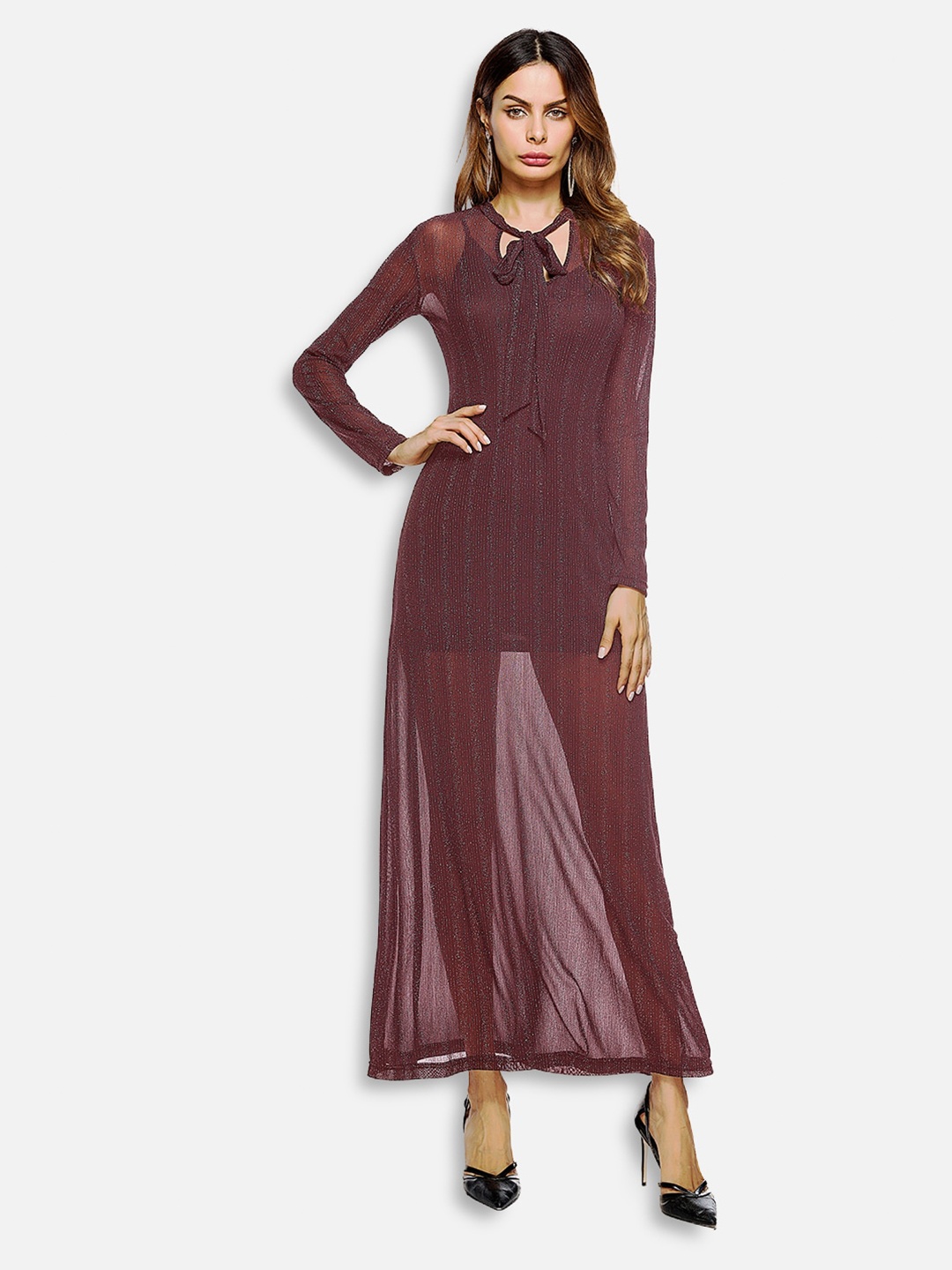 

JC Collection Maroon Tie-Up Neck Maxi Dress
