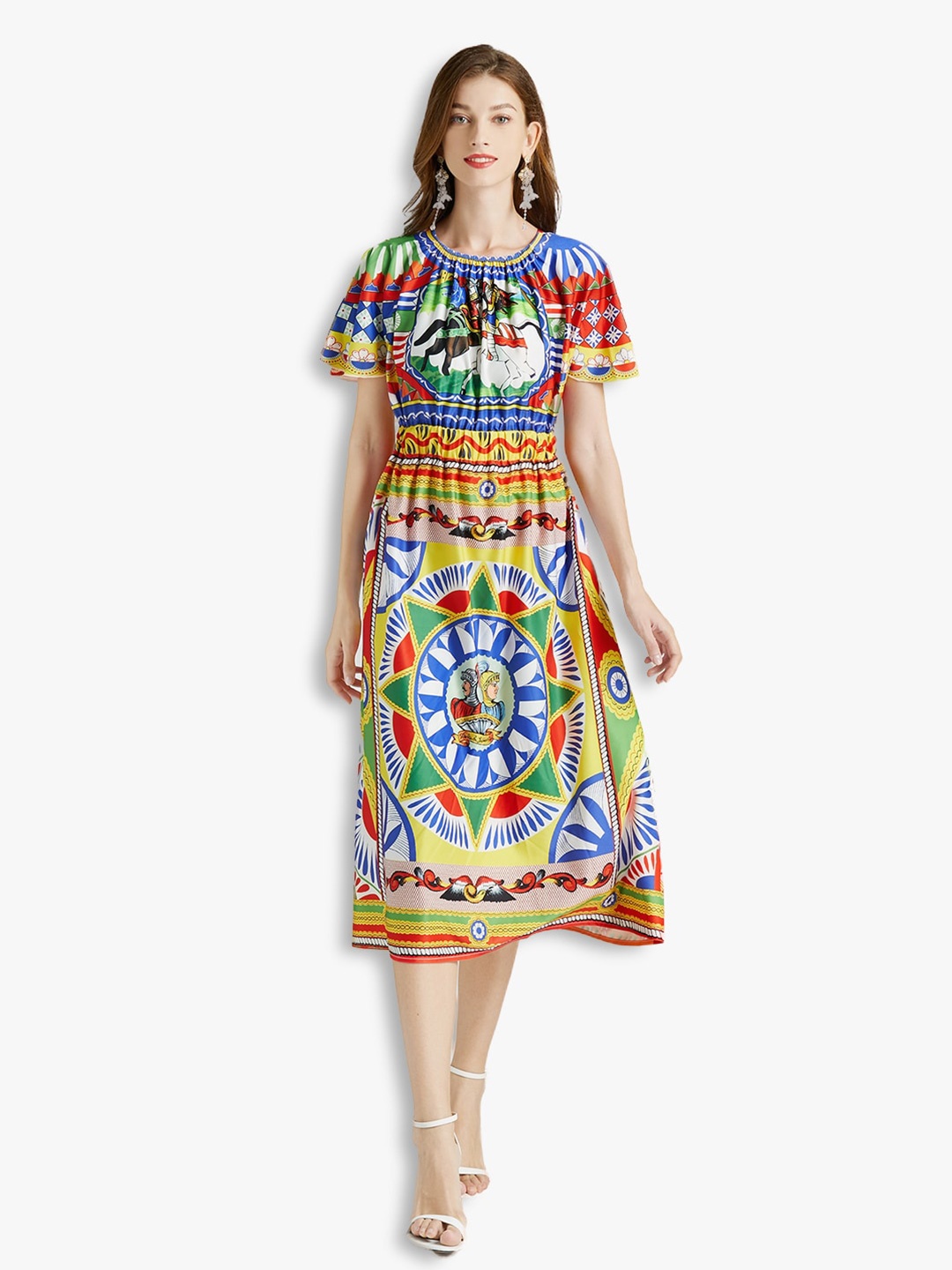 

JC Collection Multicoloured Ethnic Motifs A-Line Midi Dress, Multi