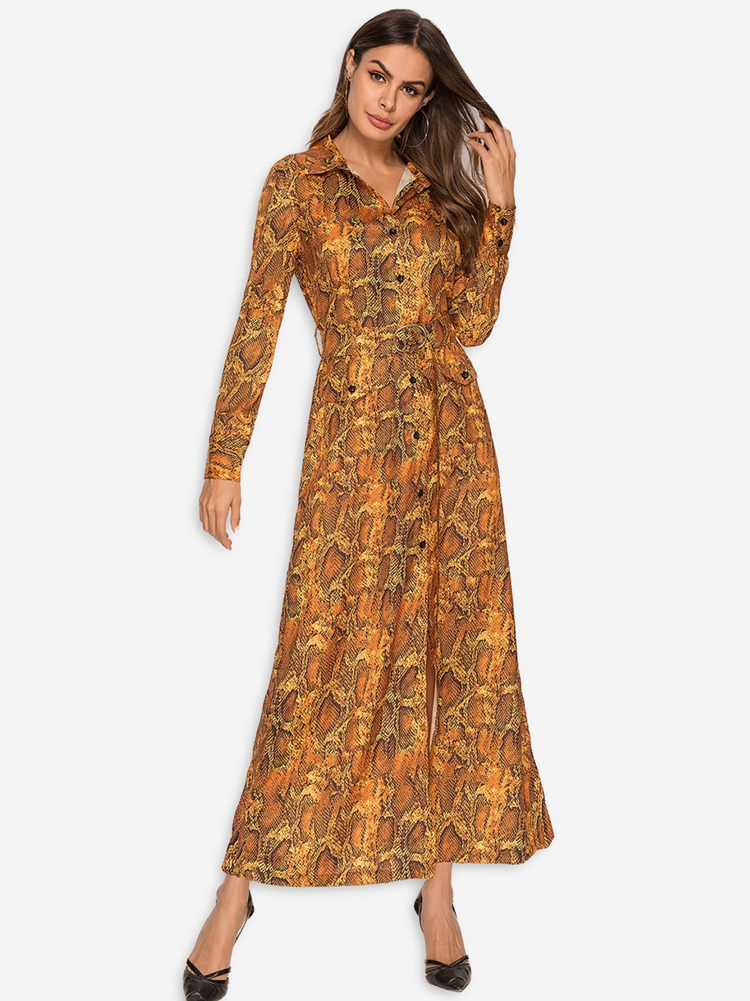 

JC Collection Mustard Yellow Animal Maxi Dress