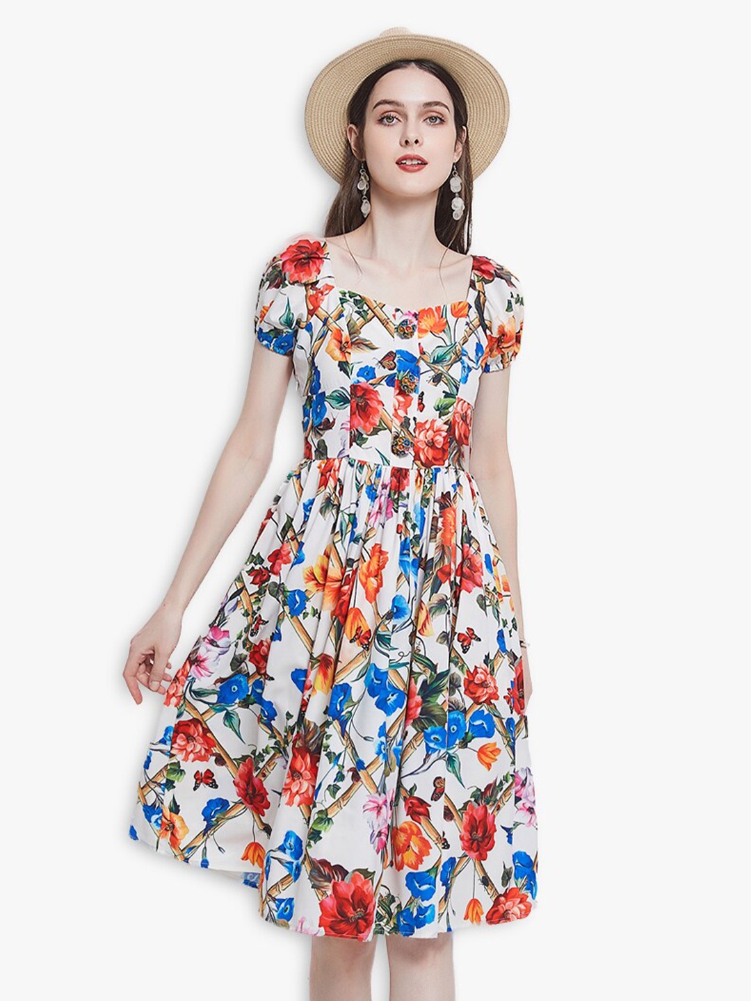 

JC Collection White & Blue Floral Dress