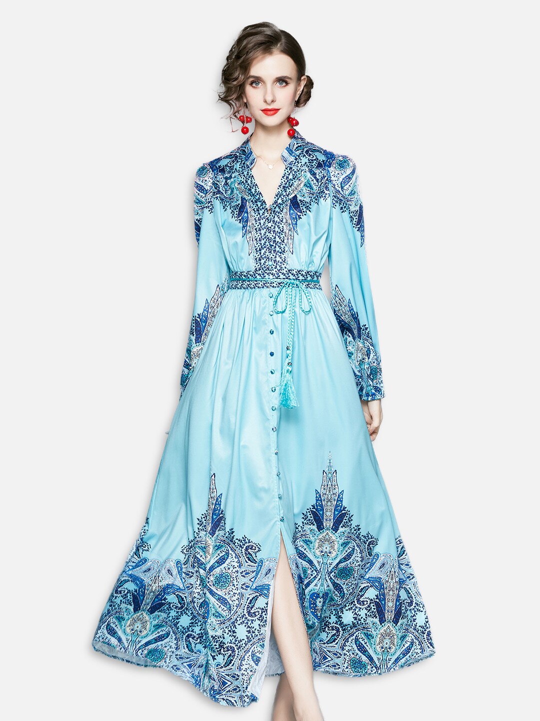 

JC Collection Blue Ethnic Motifs Maxi Dress