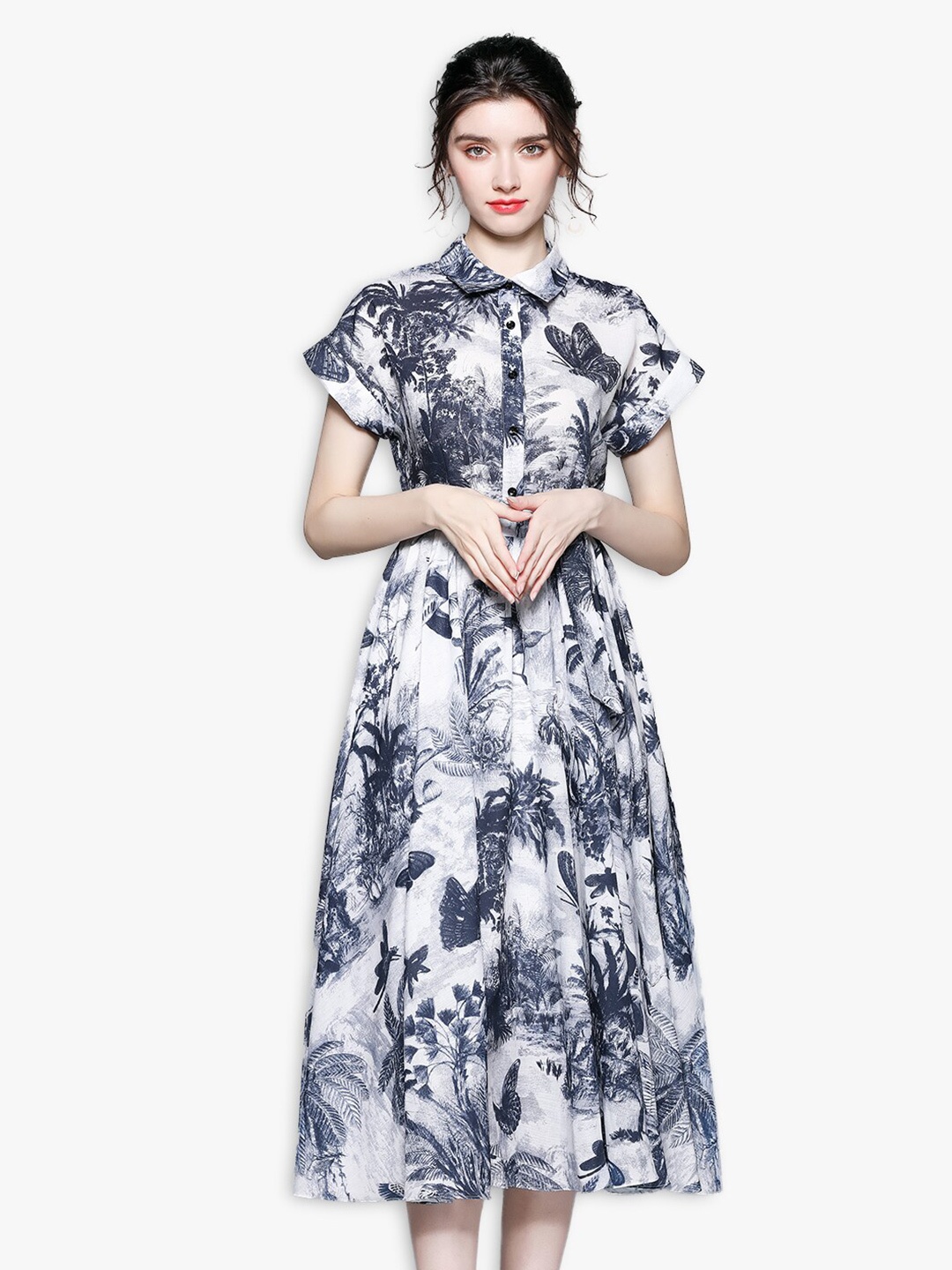 

JC Collection White & Navy Blue Floral Fit & Flare Dress
