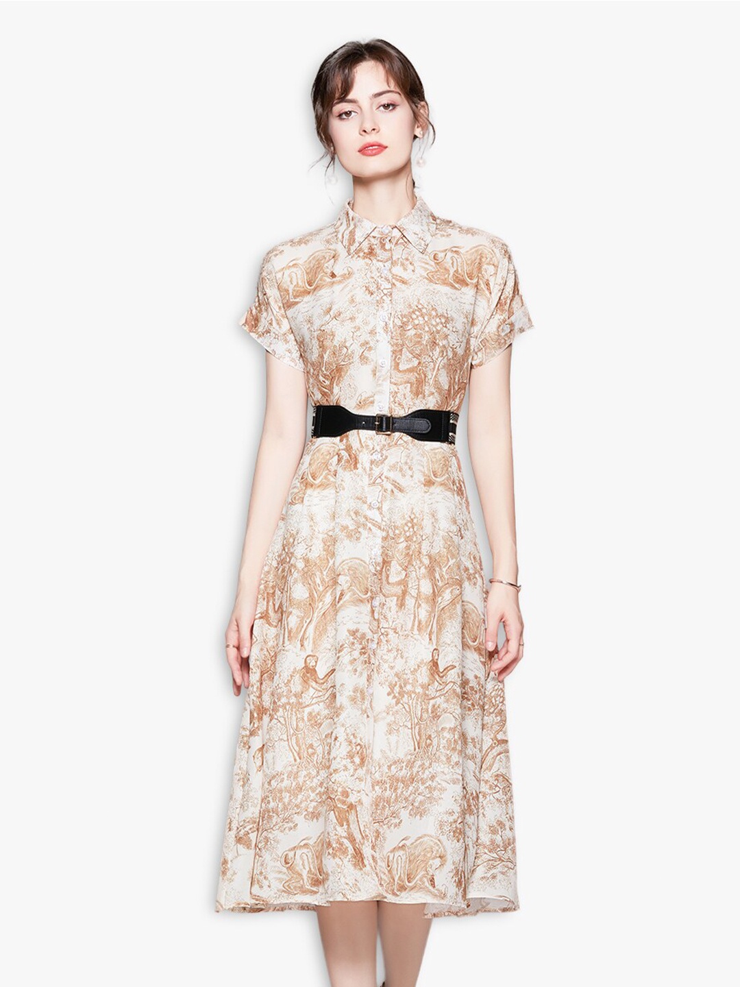 

JC Collection Mustard Yellow & White Printed Midi Dress