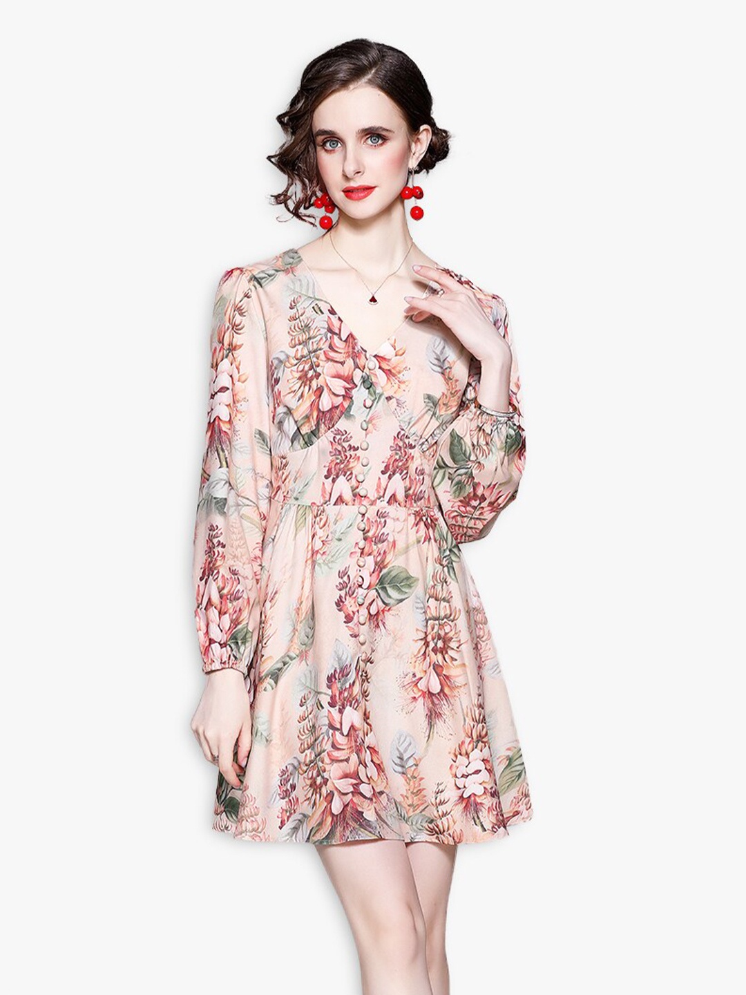 

JC Collection Peach-Coloured Floral Mini Dress