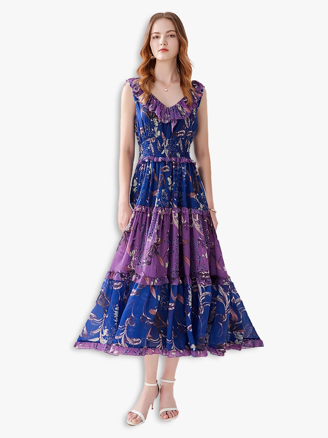 

JC Collection Purple & Blue Floral V Neck Dress