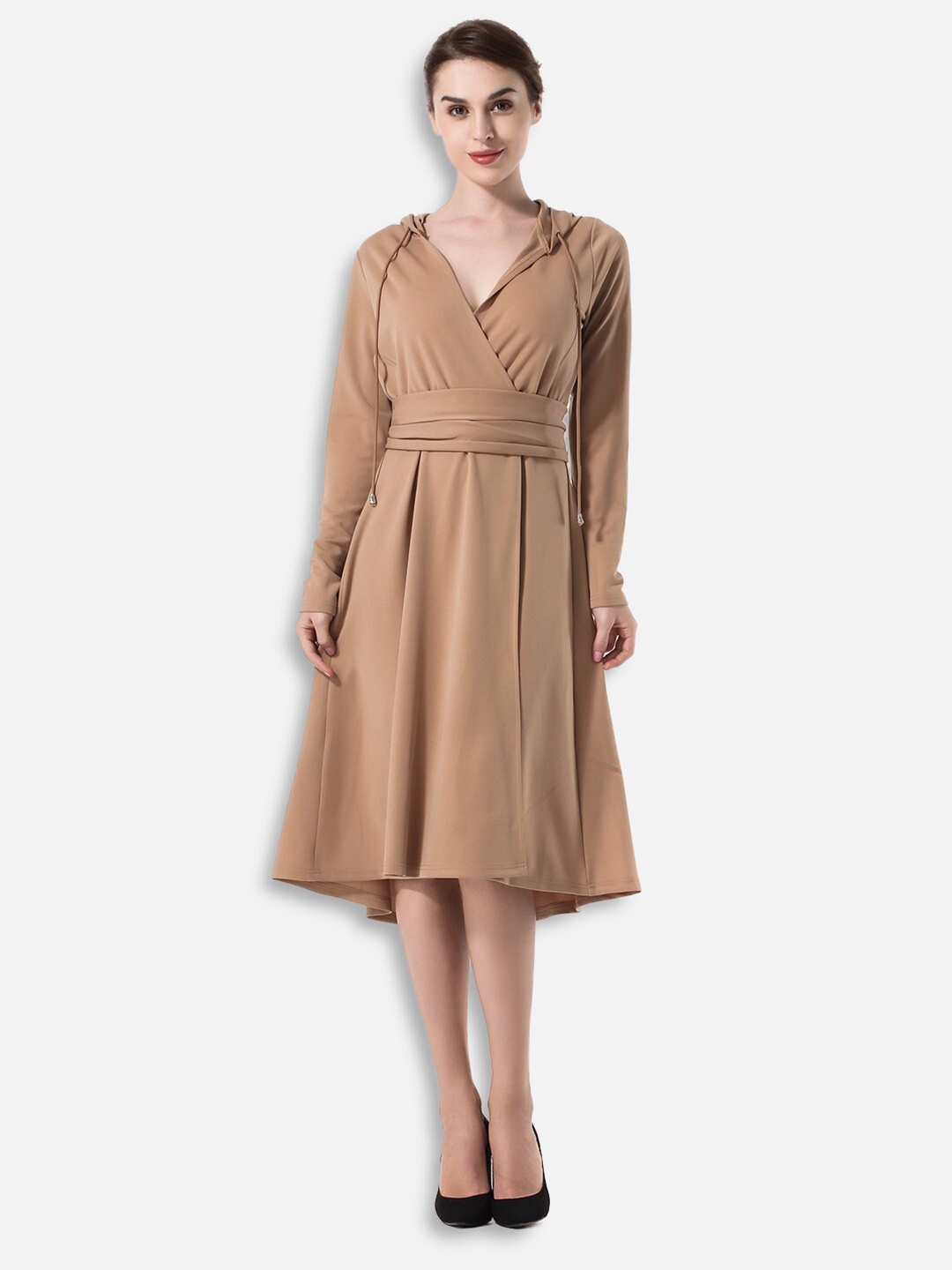 

JC Collection Women Khaki Solid Wrap Dress