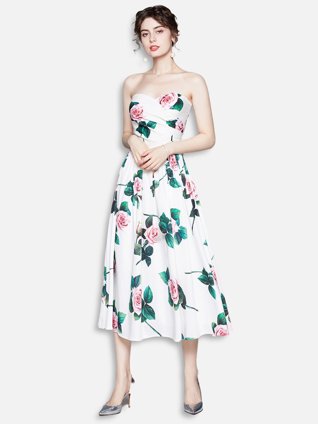 

JC Collection White Floral Off-Shoulder Midi Dress