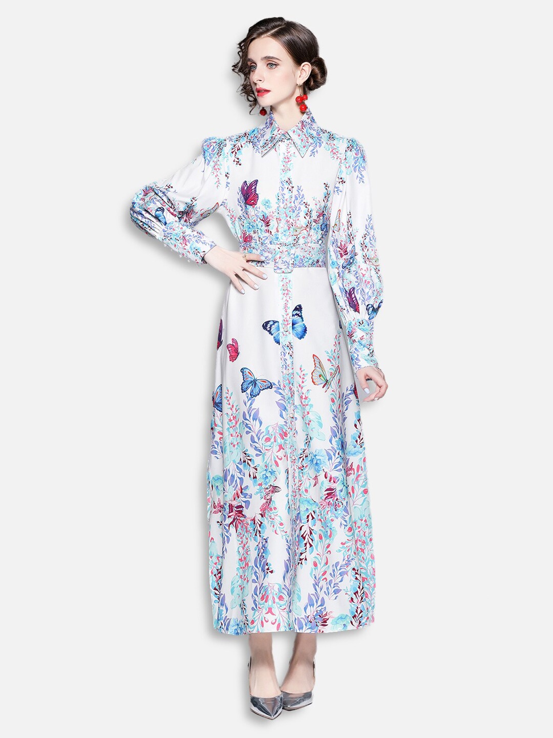 

JC Collection White & Blue Printed A-Line Maxi Dress