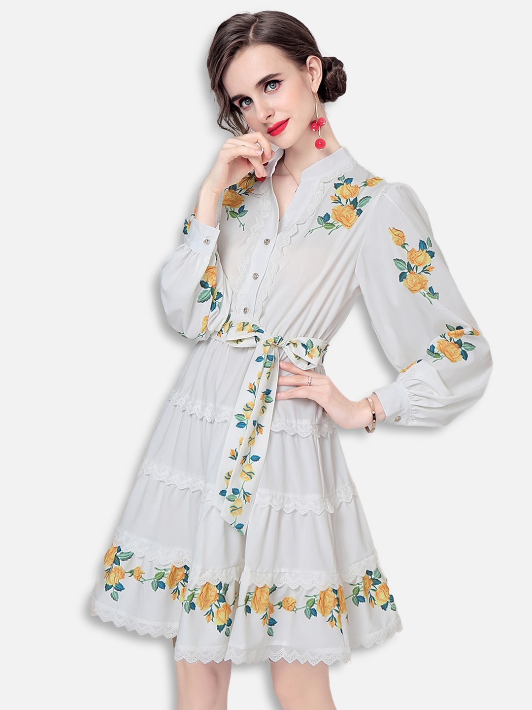 

JC Collection White & Green Floral Fit & Flare Dress