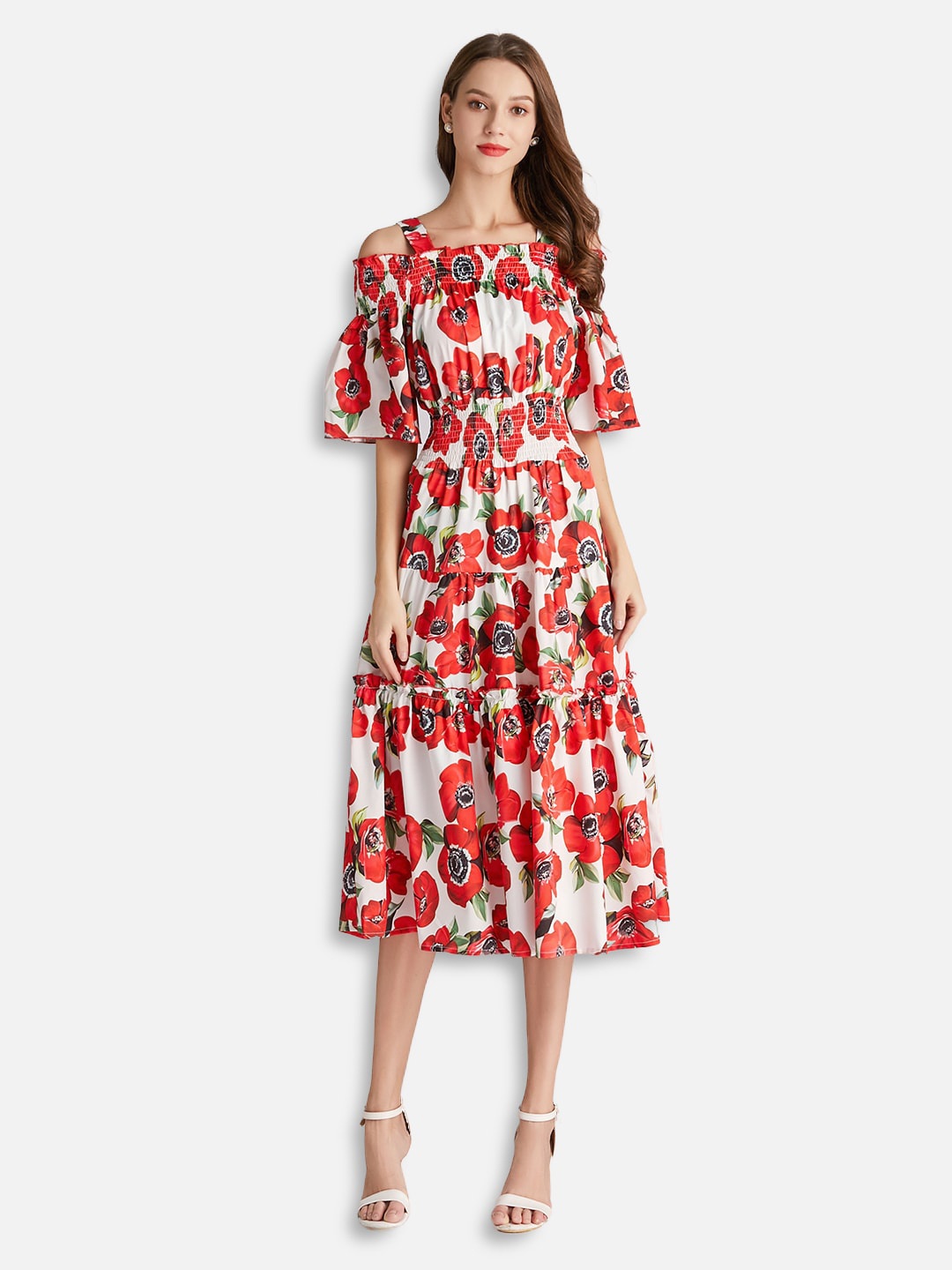 

JC Collection Red Floral Midi Dress