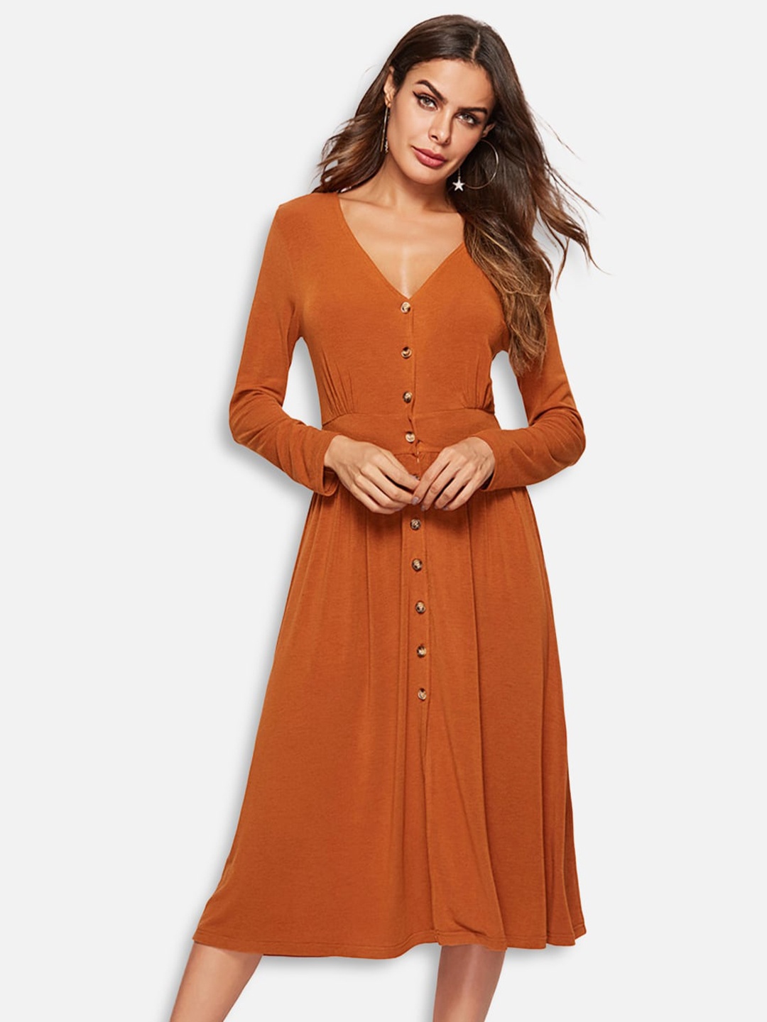 

JC Collection Orange V Neck Midi Dress