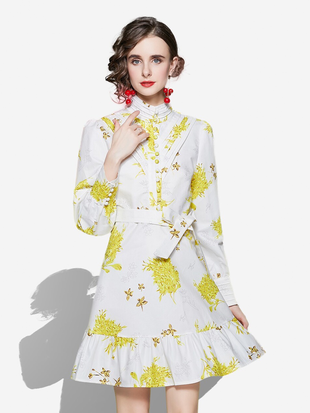 

JC Collection Yellow & White Floral A-Line Dress