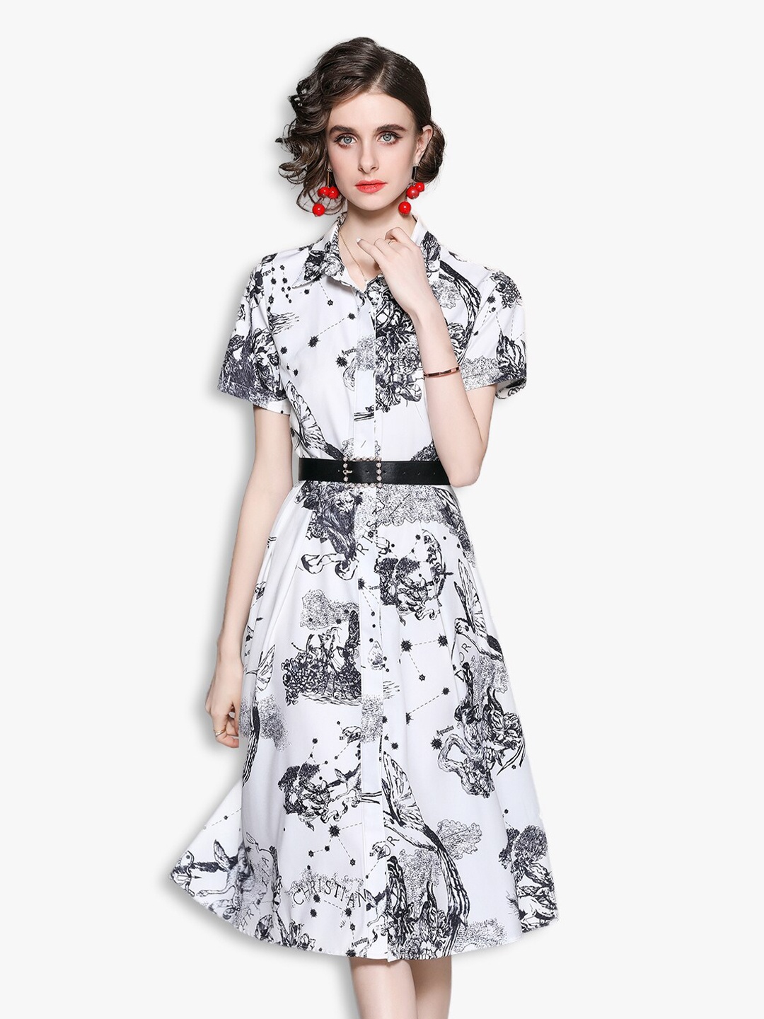 

JC Collection White & Grey Midi Dress