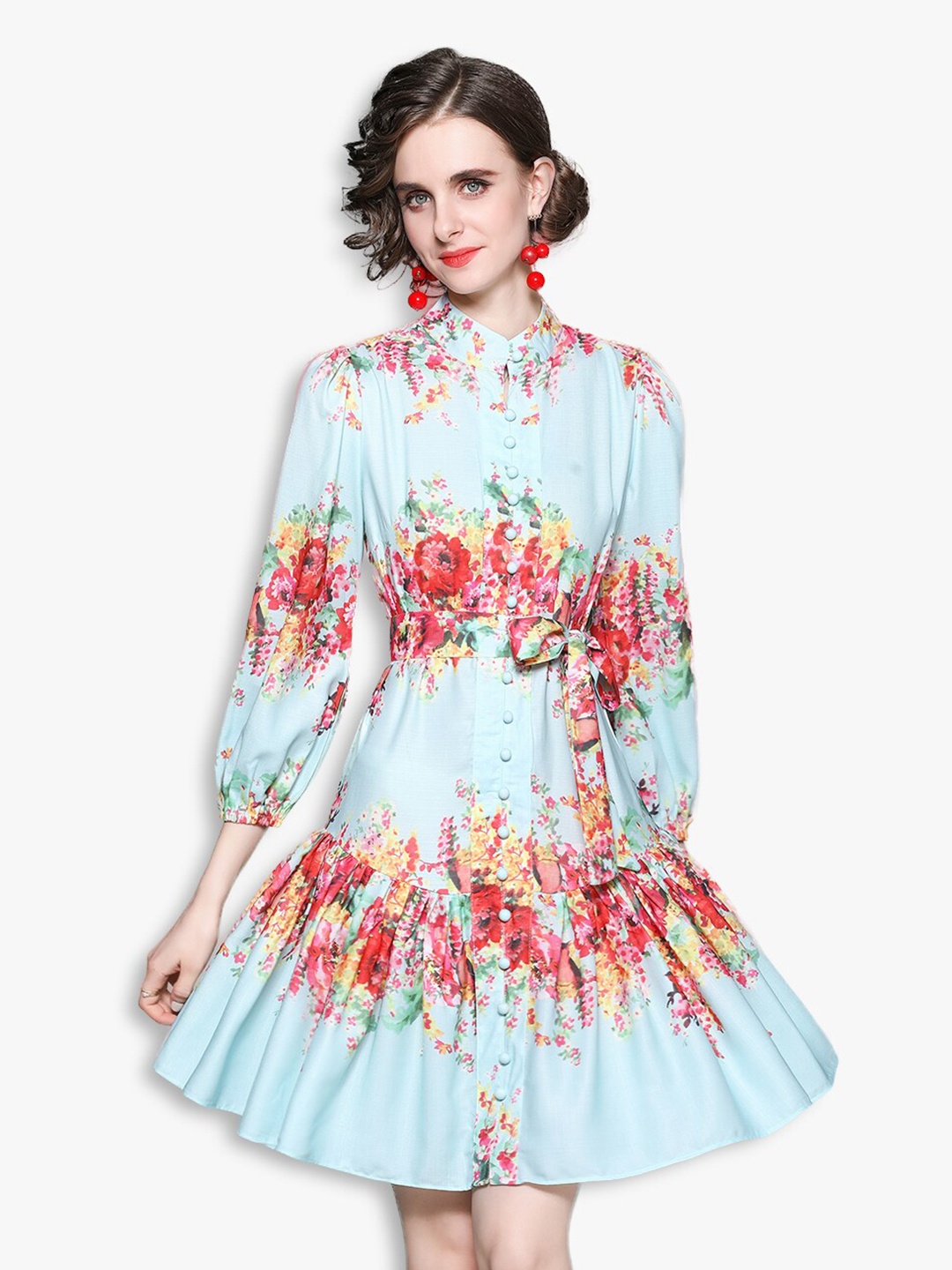 

JC Collection Sea Green & Pink Floral Dress