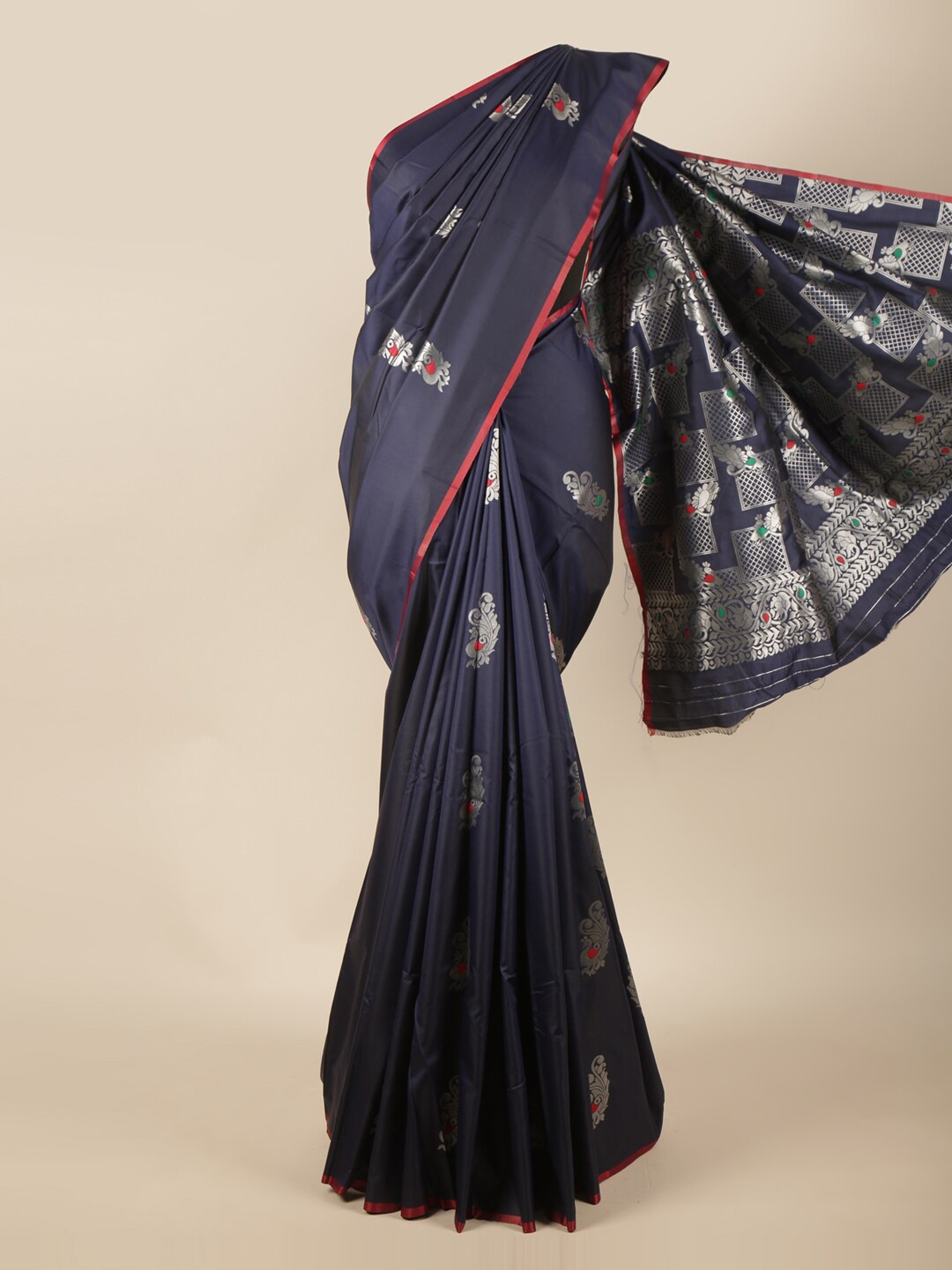 

Pothys Blue Ethnic Motifs Woven Design Butter Silk Saree