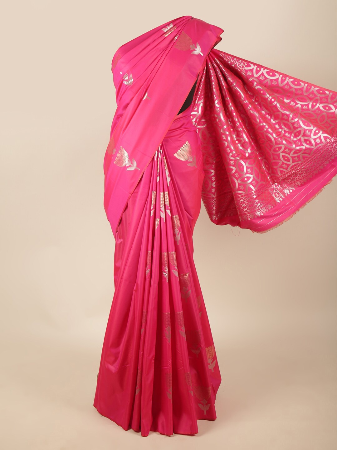 

Pothys Pink & Silver-Toned Woven Design Zari Art Silk Saree