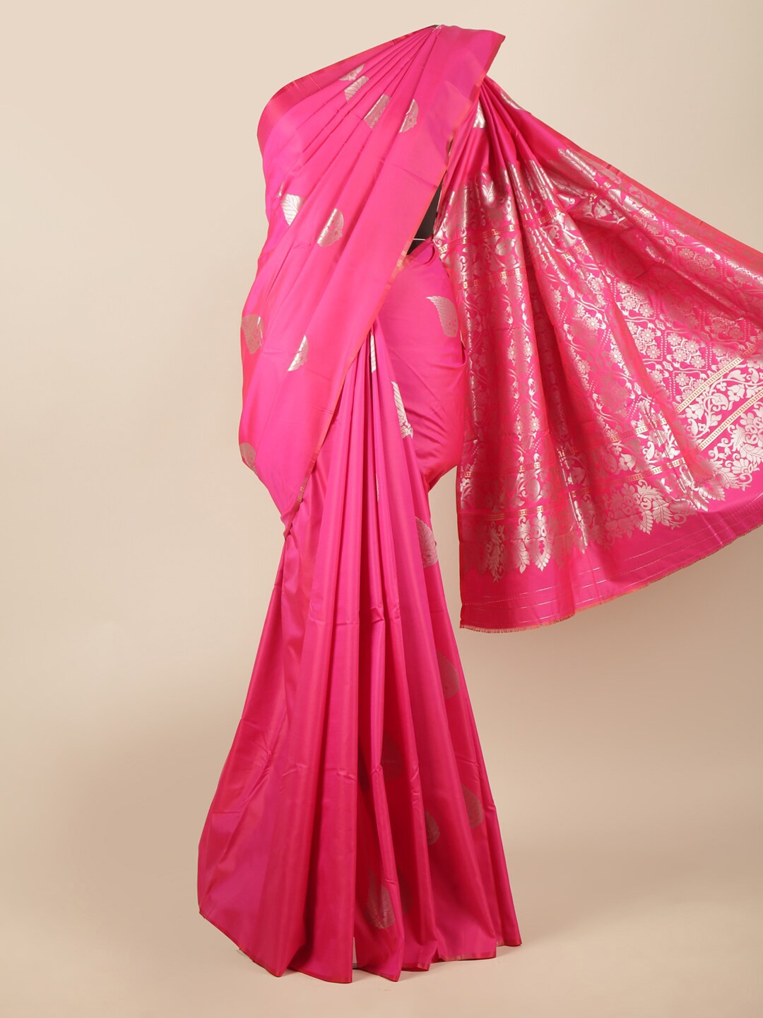 

Pothys Pink & Silver-Toned Woven Design Zari Art Silk Saree