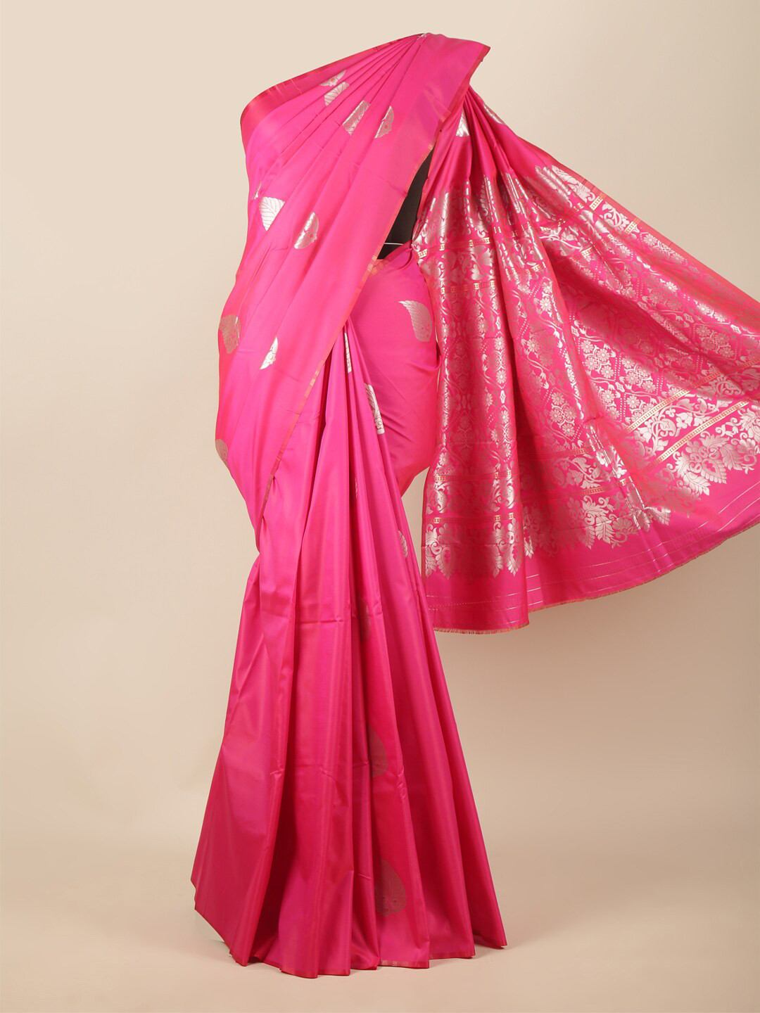 

Pothys Pink & Gold-Toned Ethnic Motifs Zari Art Silk Saree