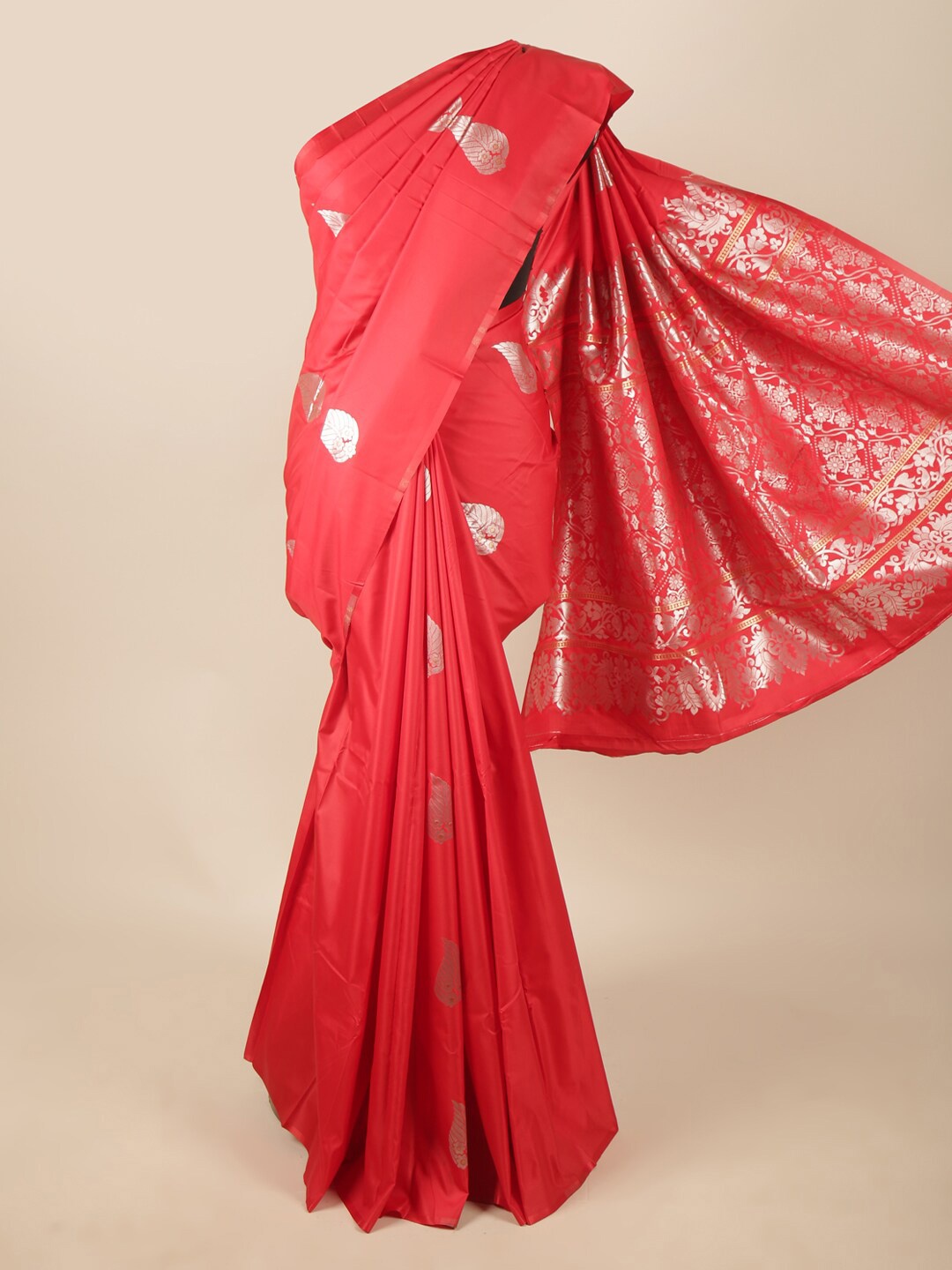 

Pothys Red Ethnic Motifs Woven Design Butter Silk Saree