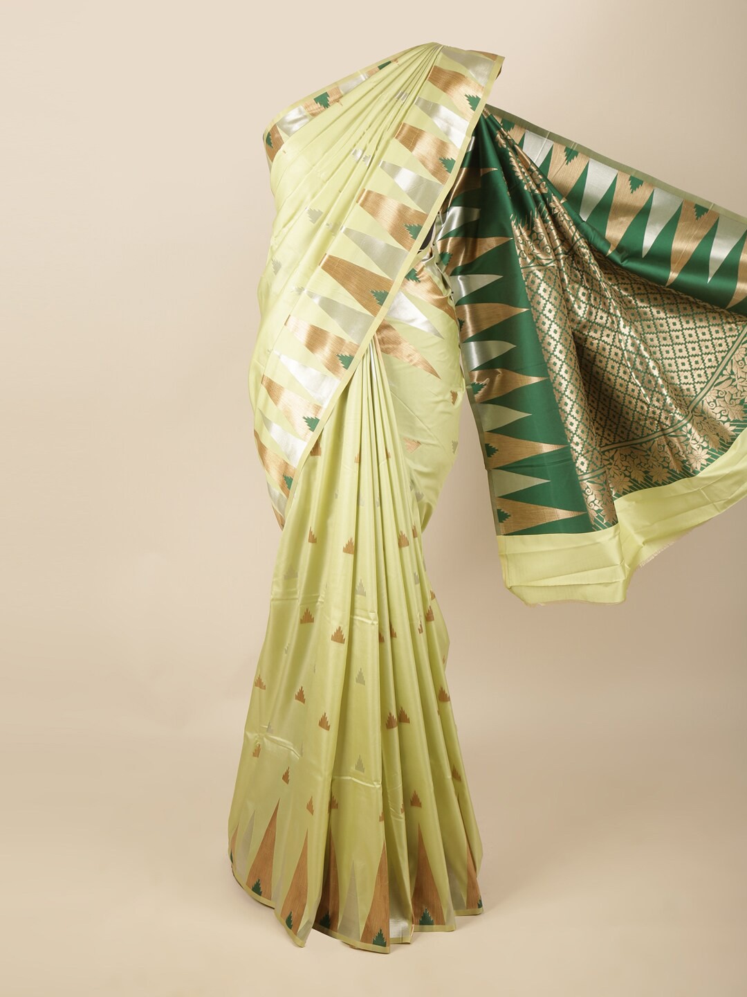 

Pothys Green & Gold-Toned Zari Art Silk Saree