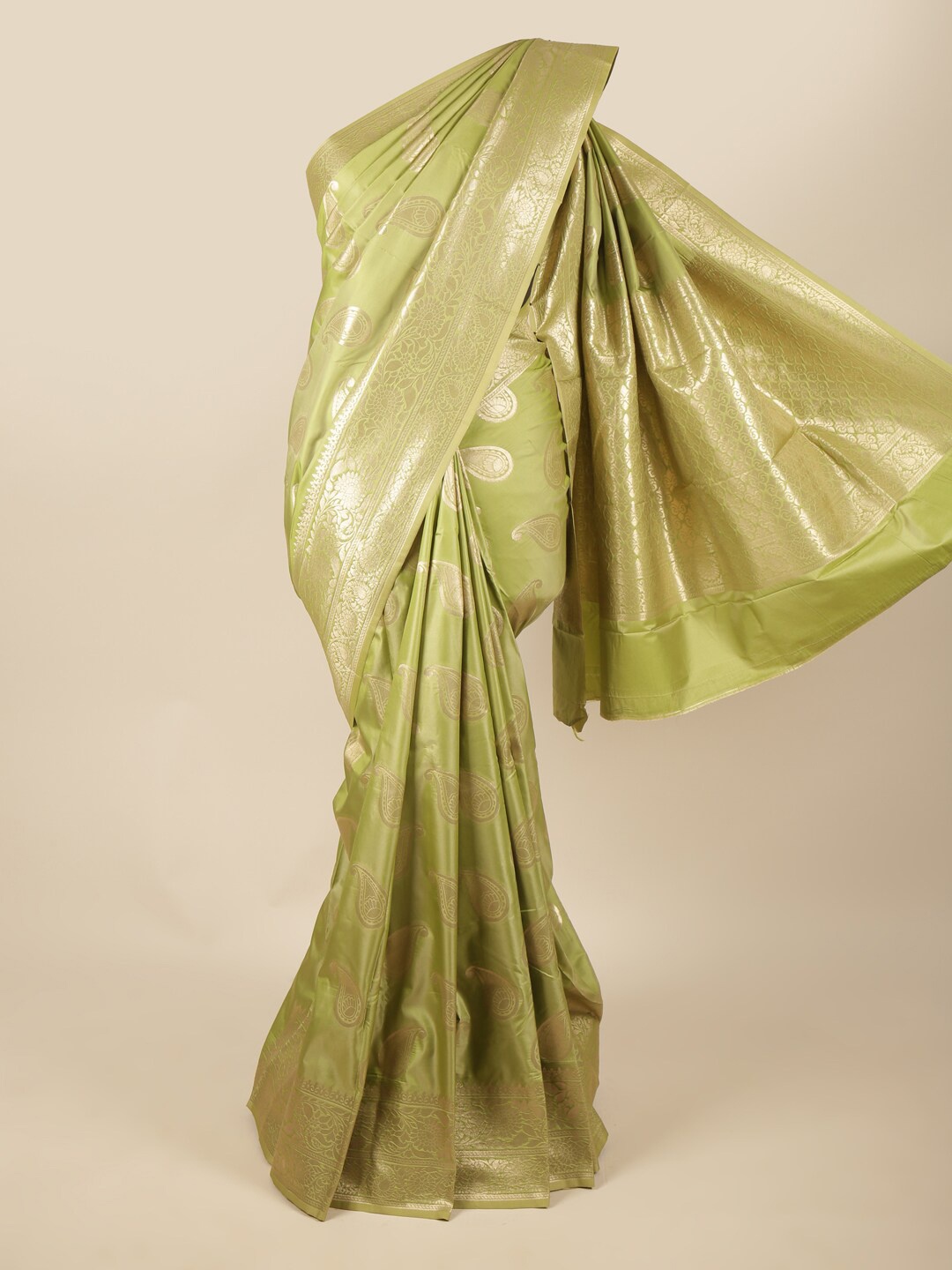 

Pothys Green & Gold-Toned Ethnic Motifs Zari Art Silk Saree