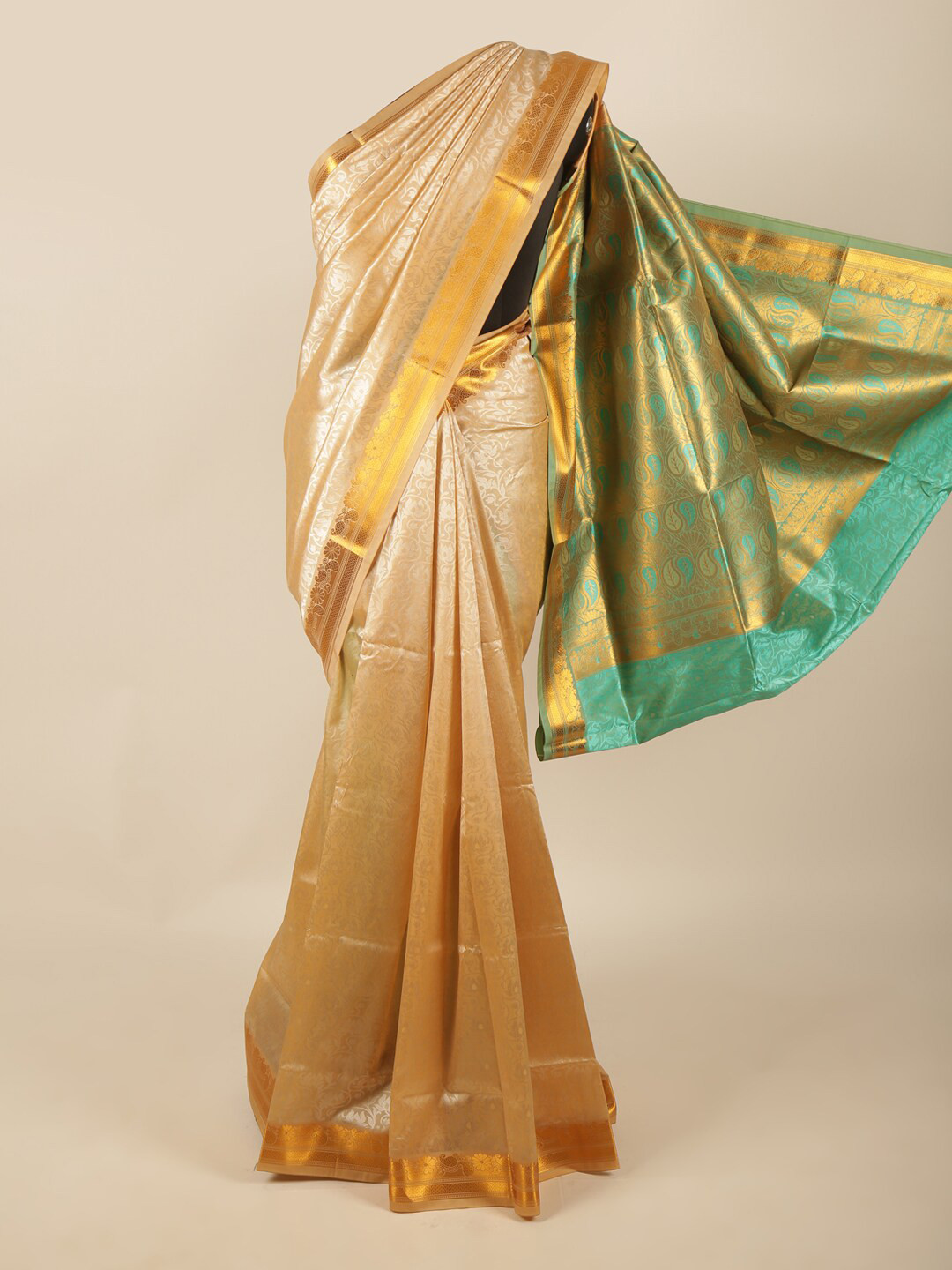 

Pothys Beige & Gold-Toned Ethnic Motifs Zari Art Silk Saree
