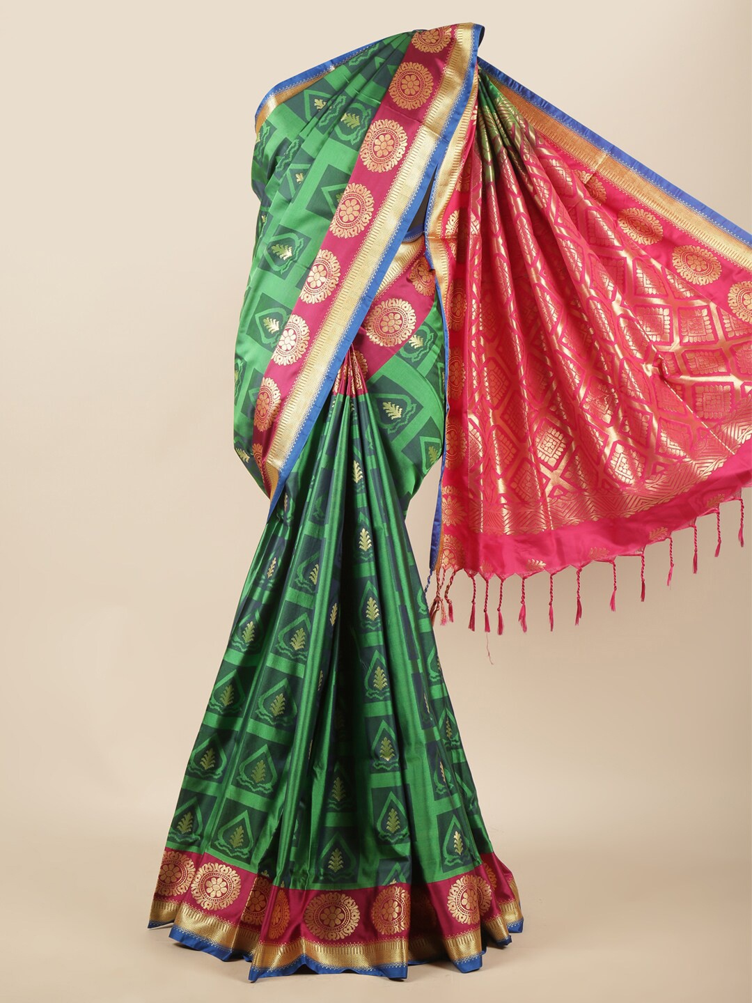 

Pothys Green & Blue Ethnic Motifs Zari Art Silk Saree