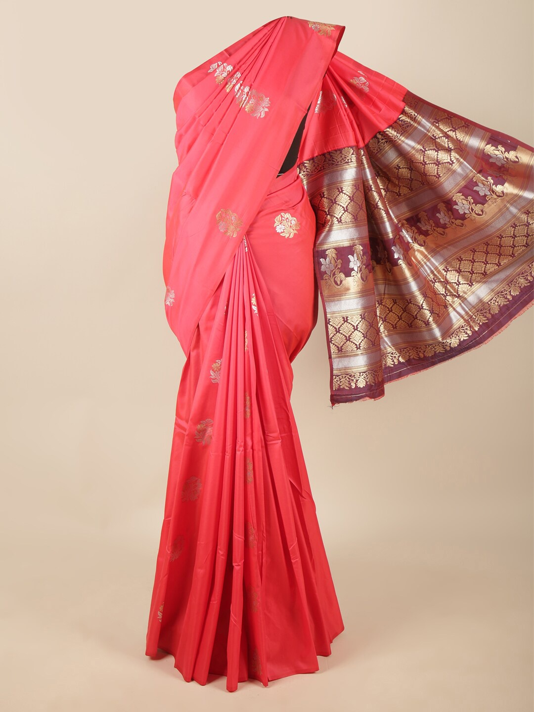 Pothys Coral Ethnic Motifs Woven Design Butter Silk Saree
